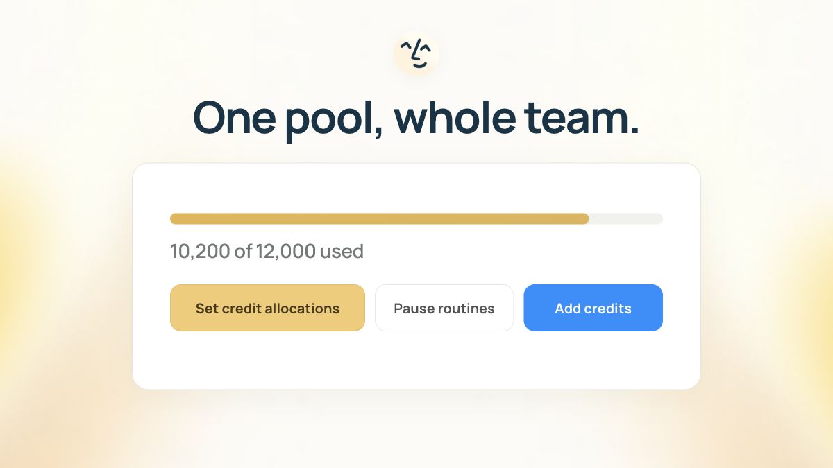 One pool, whole team: shared credit usage with Set credit allocations, Pause routines, and Add credits controls