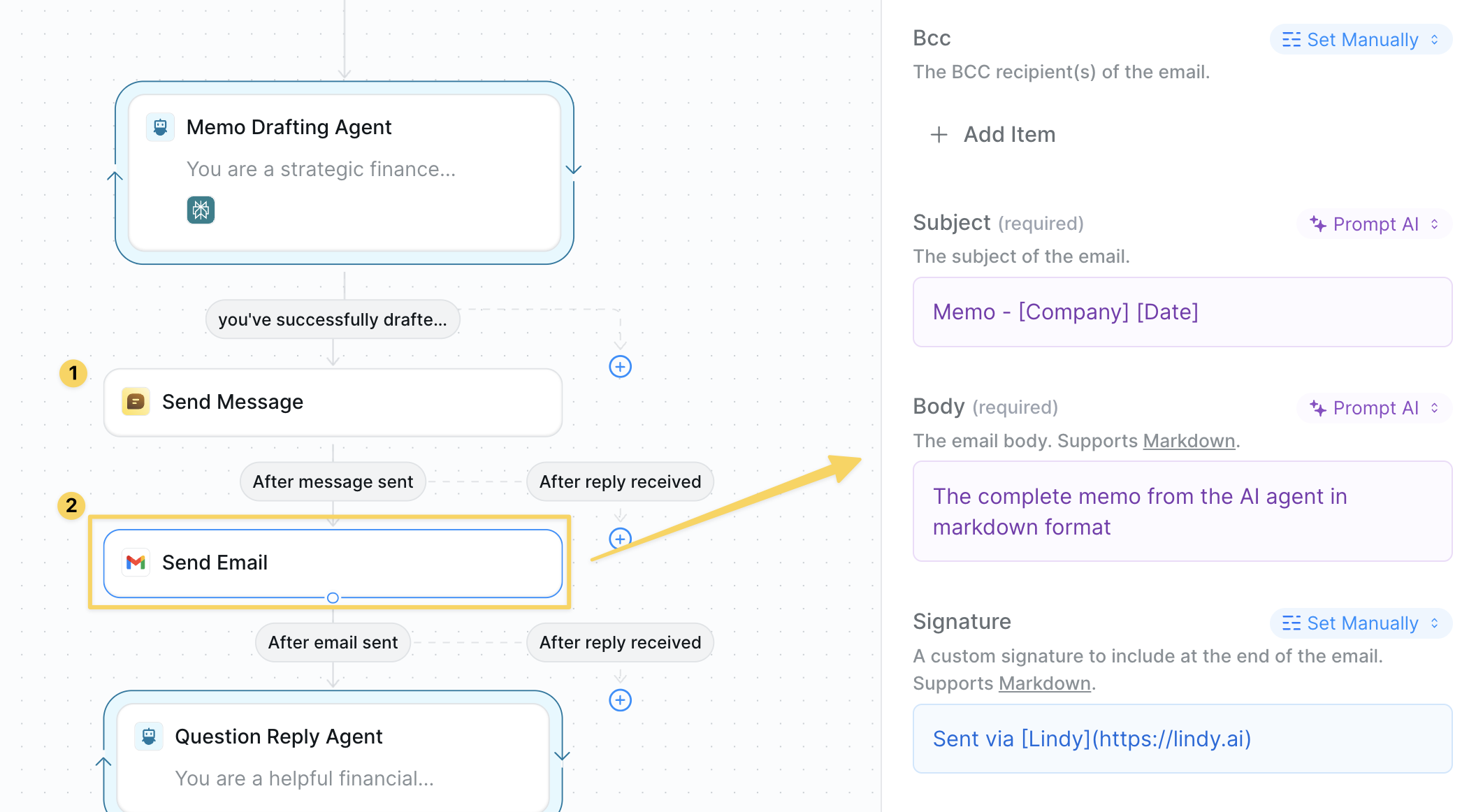 Memo delivery configuration