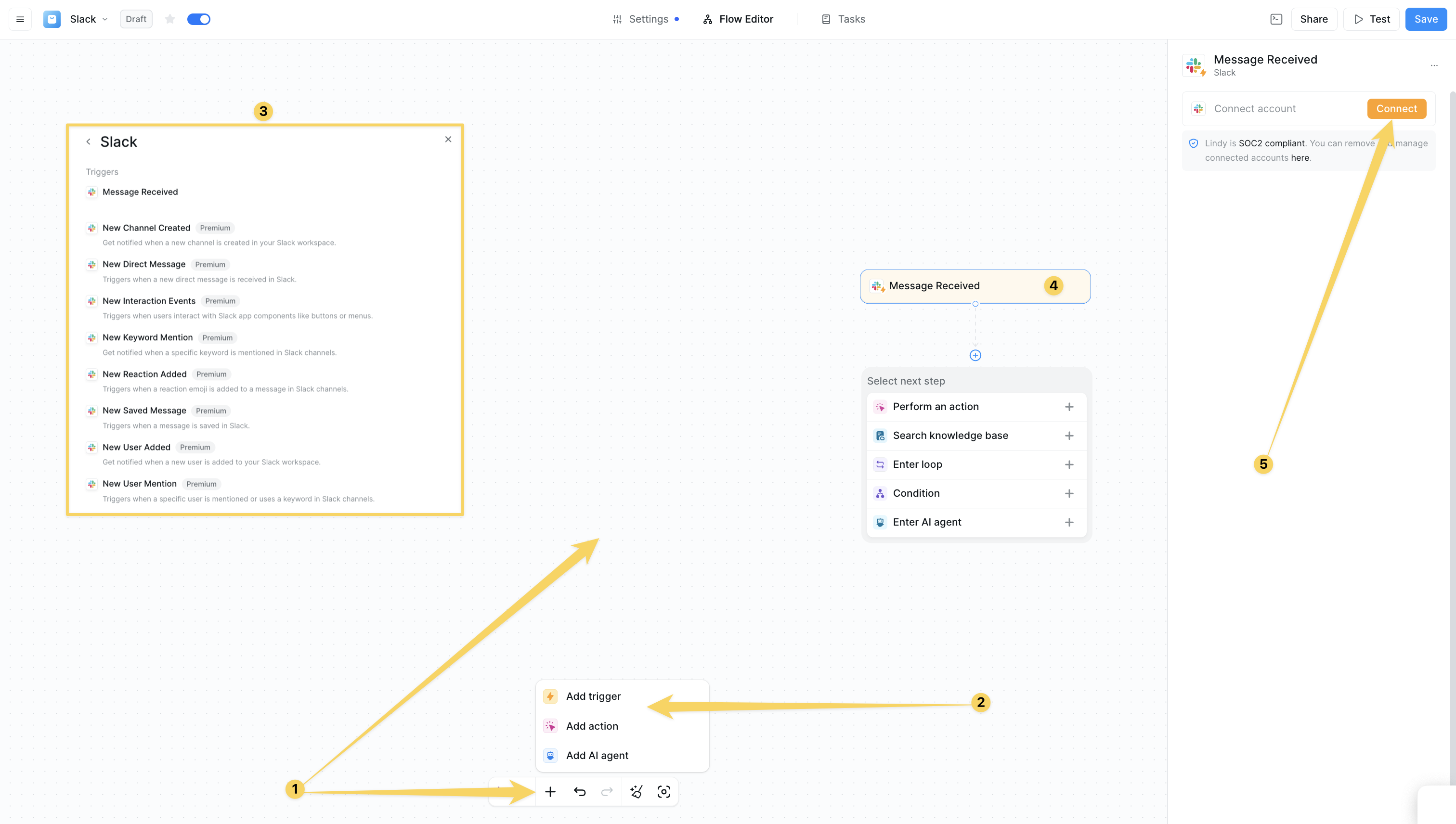 Creating a new Lindy agent for Slack integration