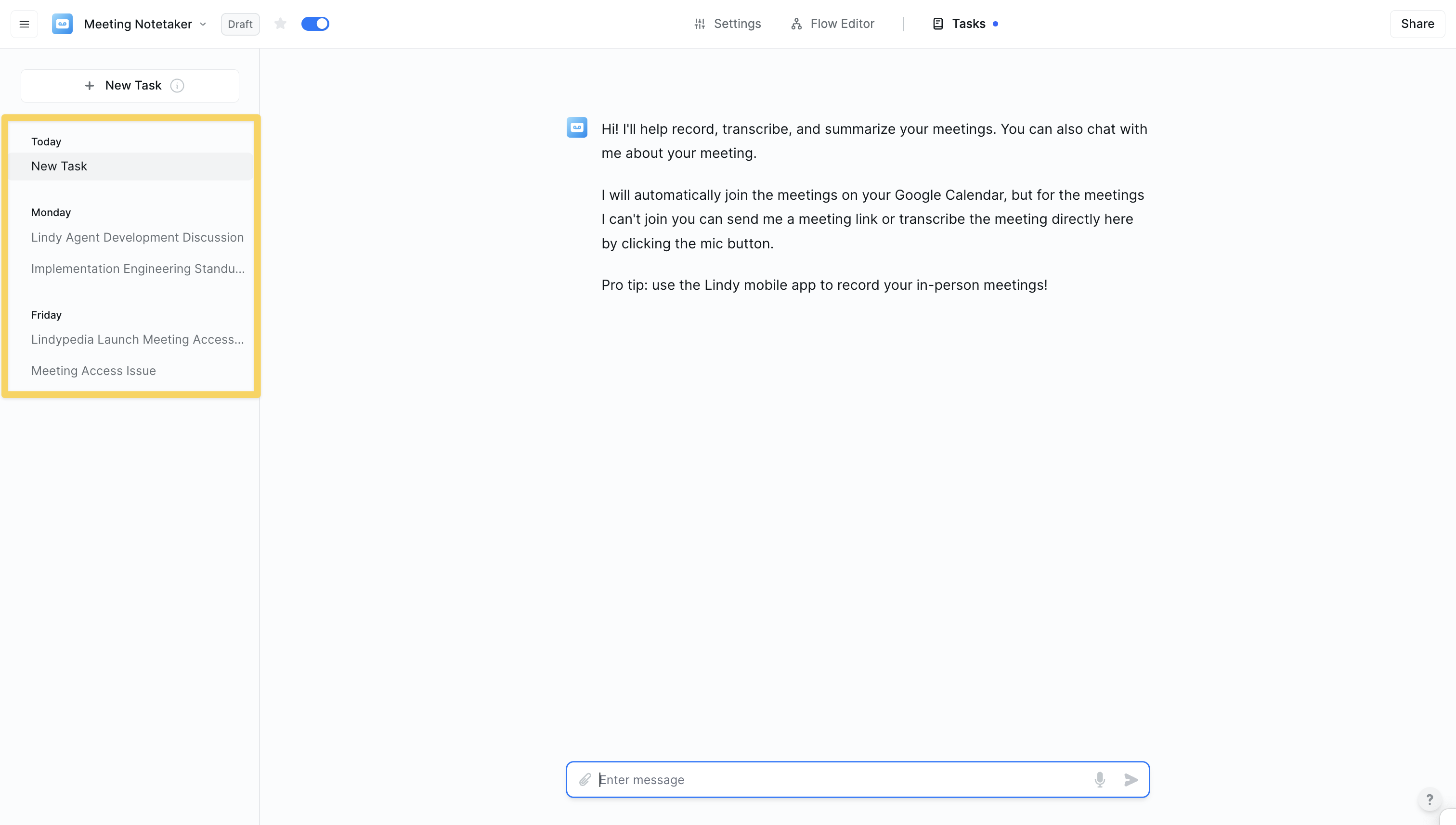Task status overview