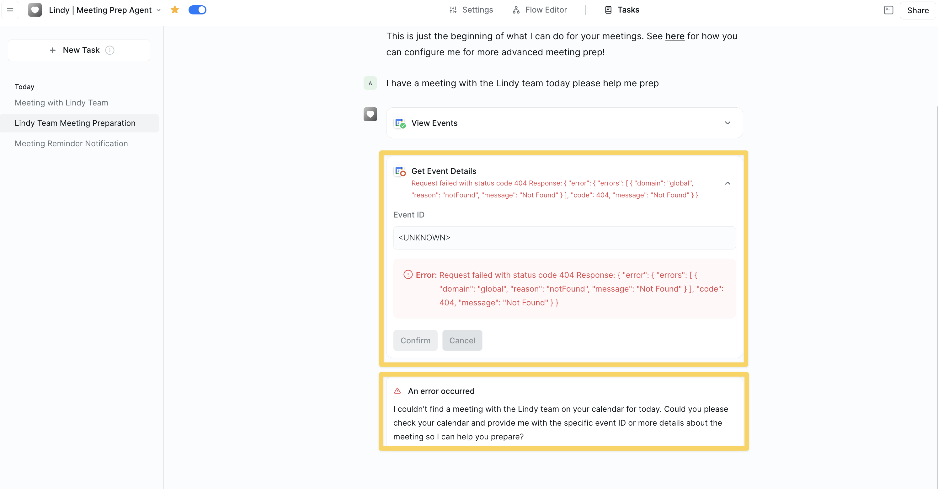 Error detection interface