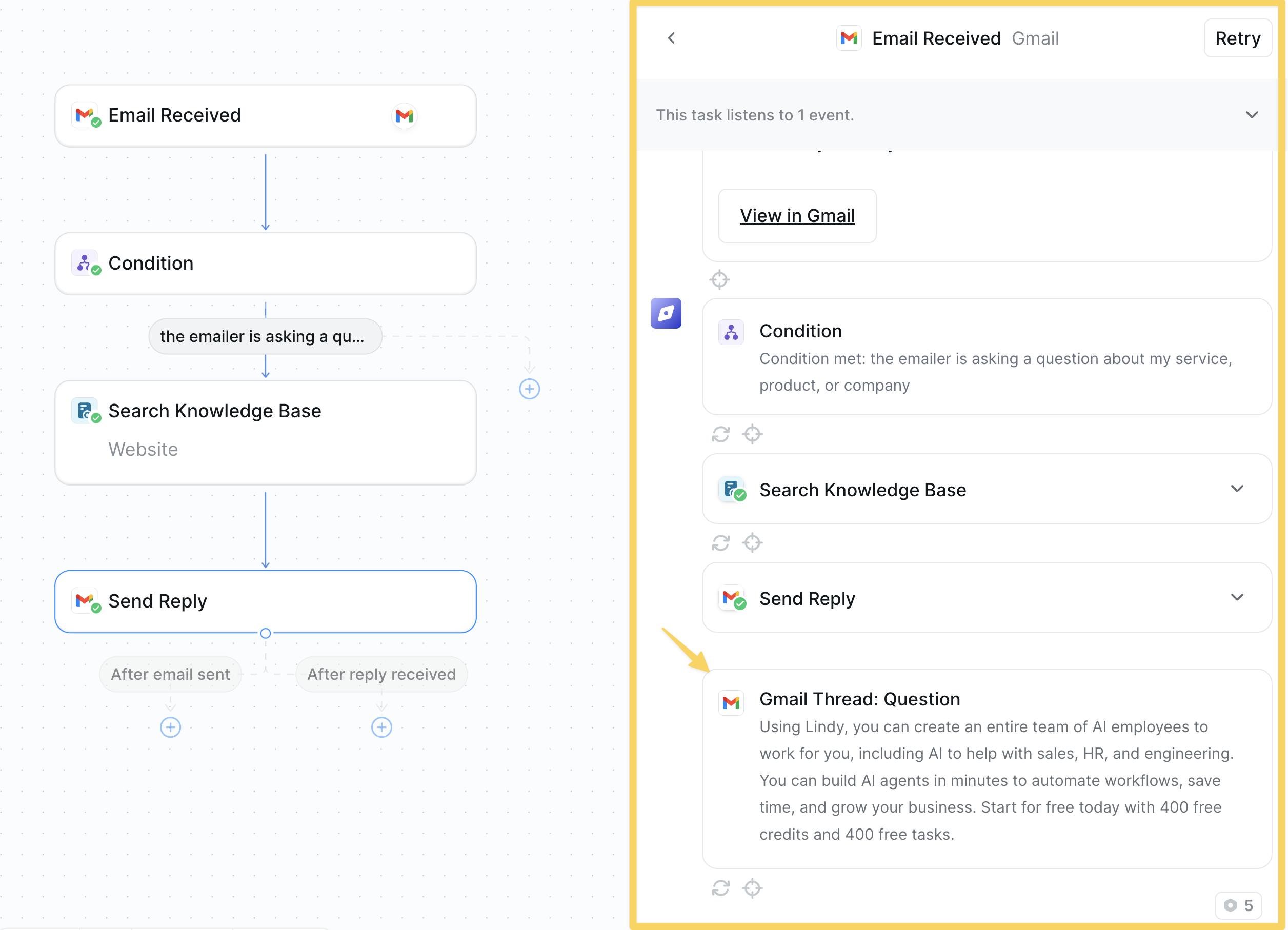Test results showing condition path