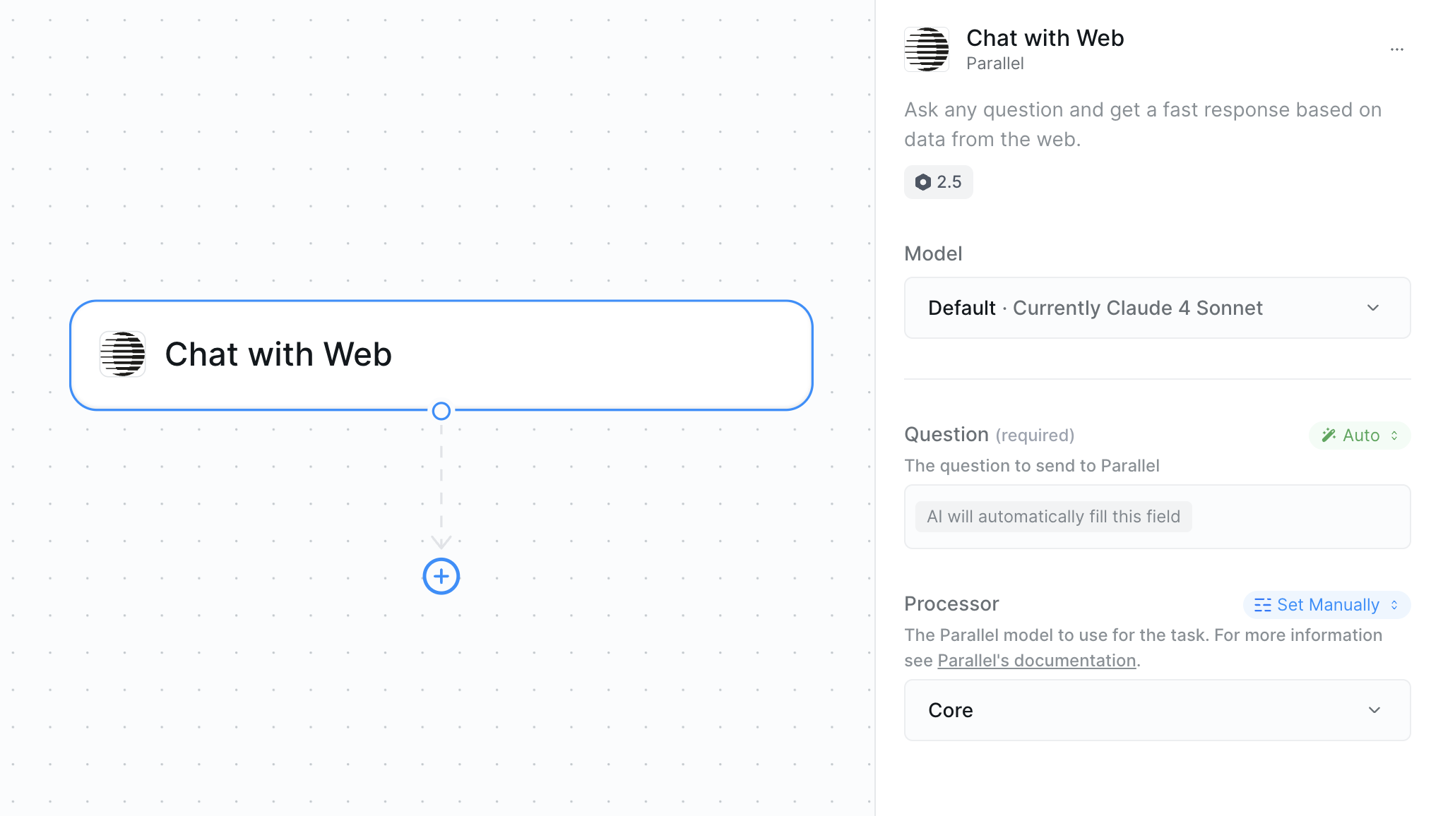 Chat with Web action configuration