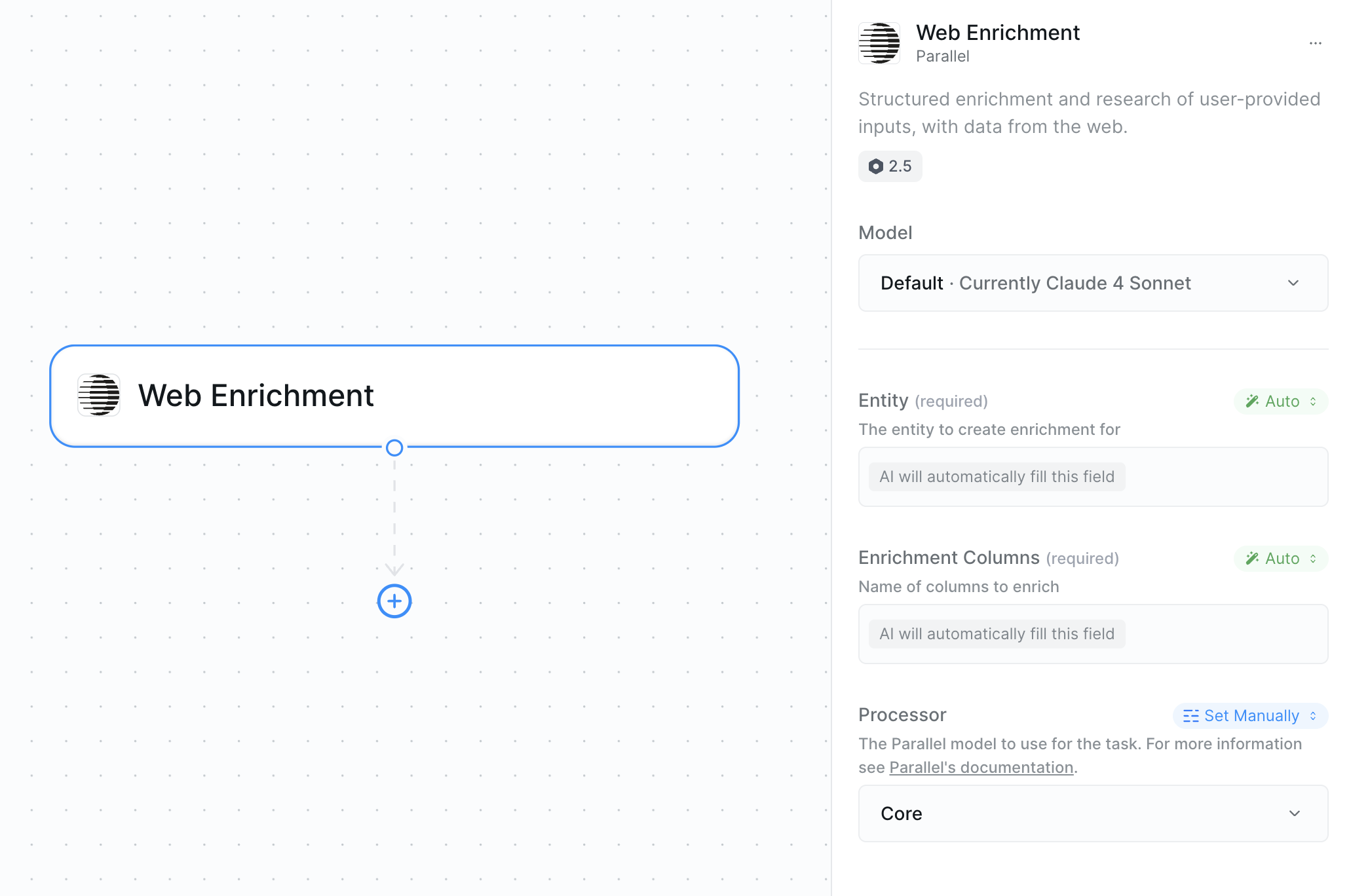 Web Enrichment action configuration