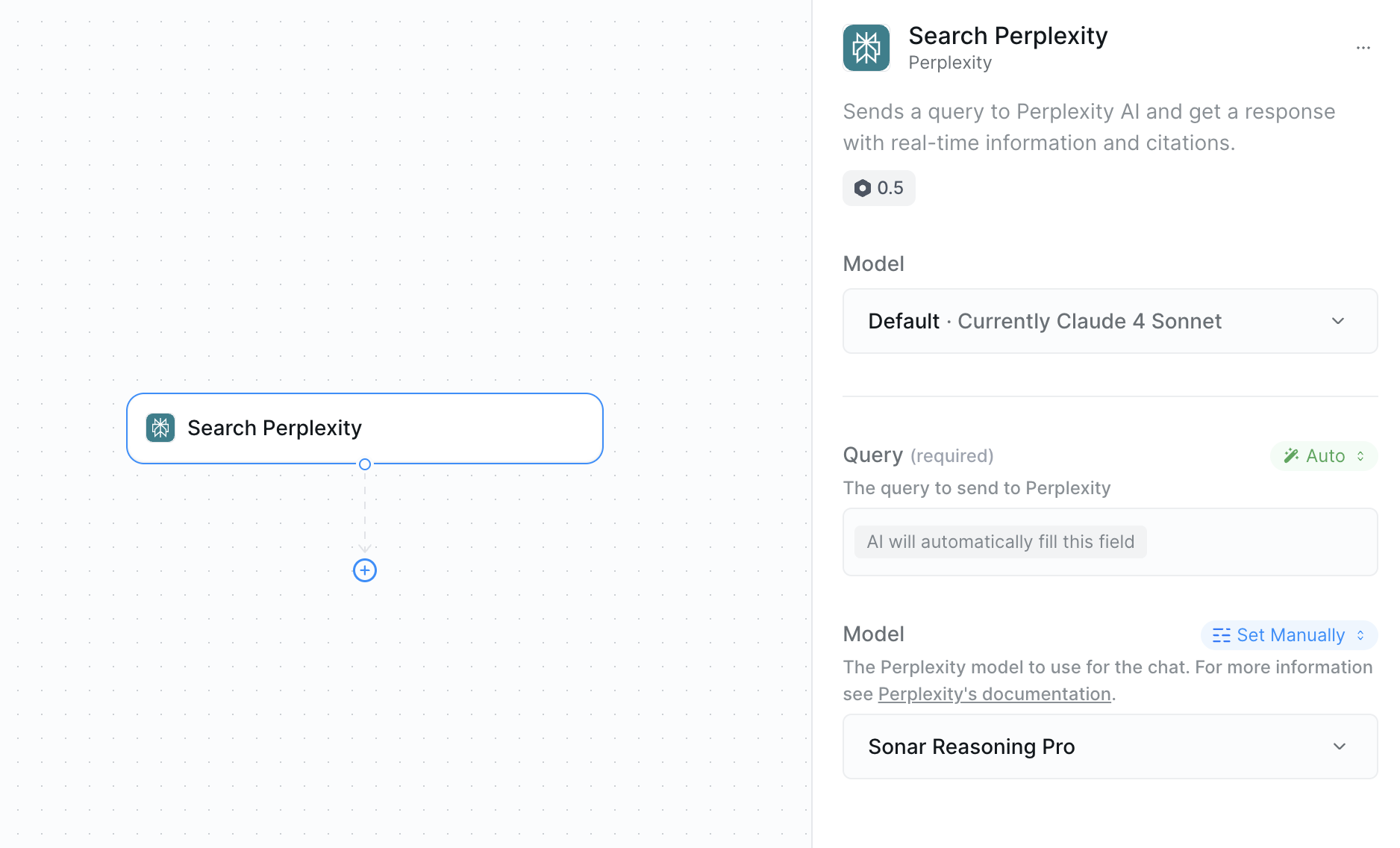 Search Perplexity action configuration