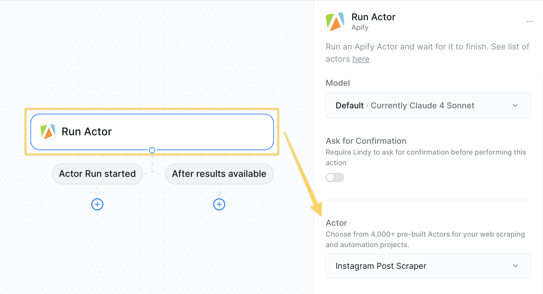 Run Actor action configuration