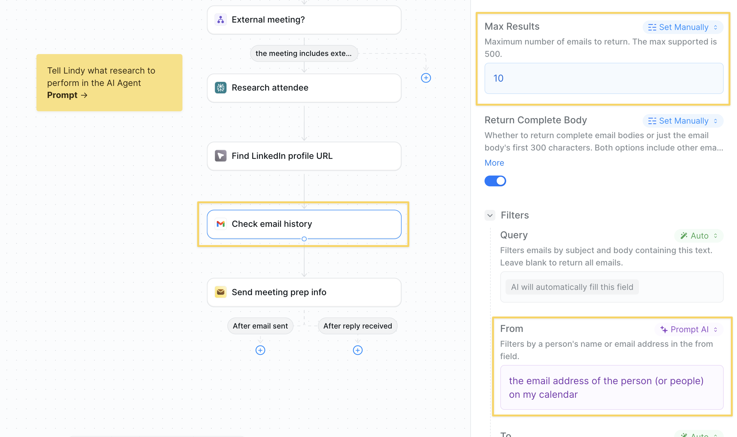 Email history search