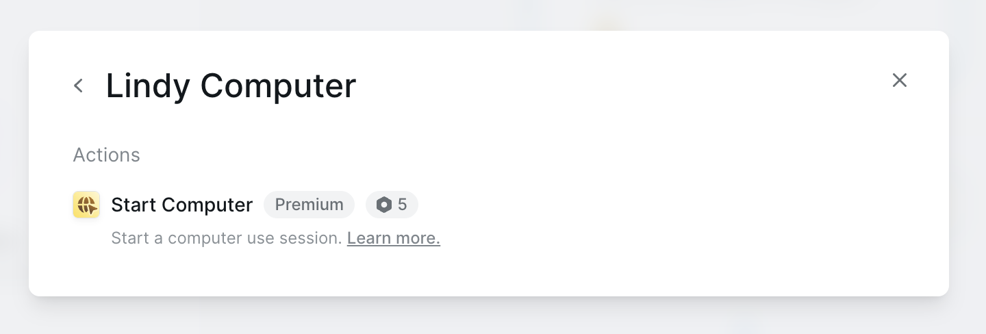 Start Computer action setup