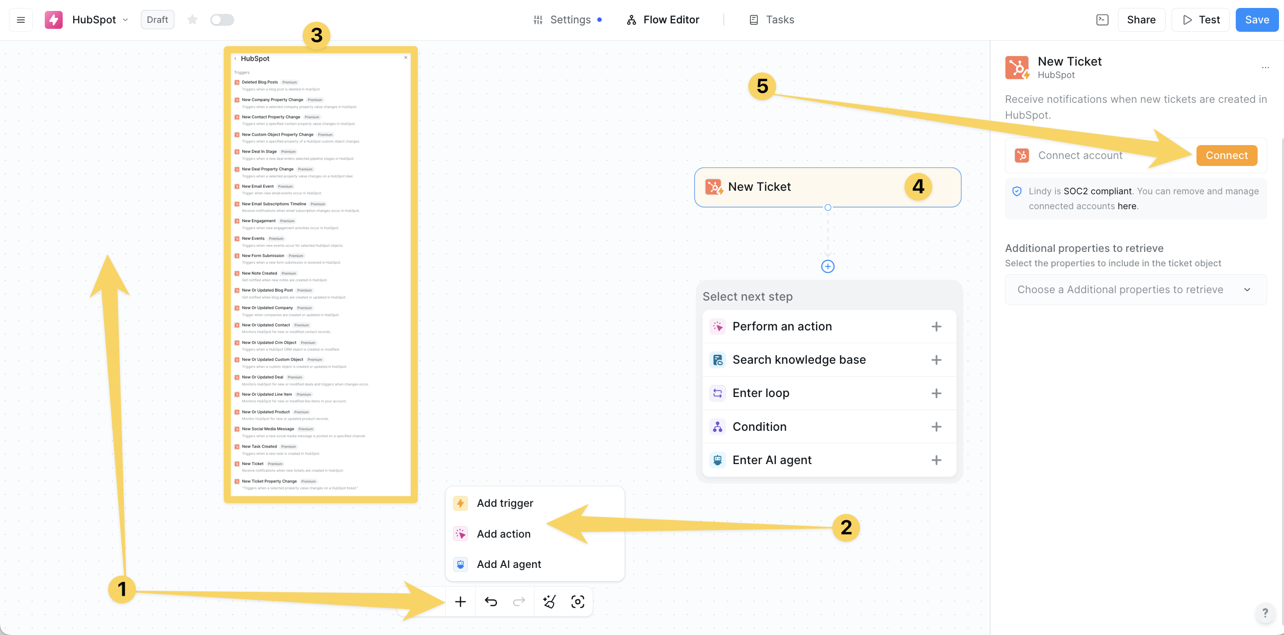 Add HubSpot to workflow