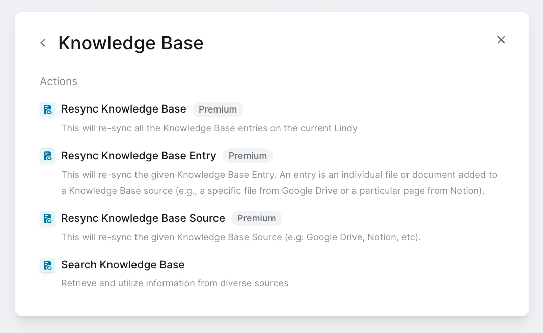 IMAGE NEEDED: Screenshot showing Resync Knowledge Base actions in the action menu
