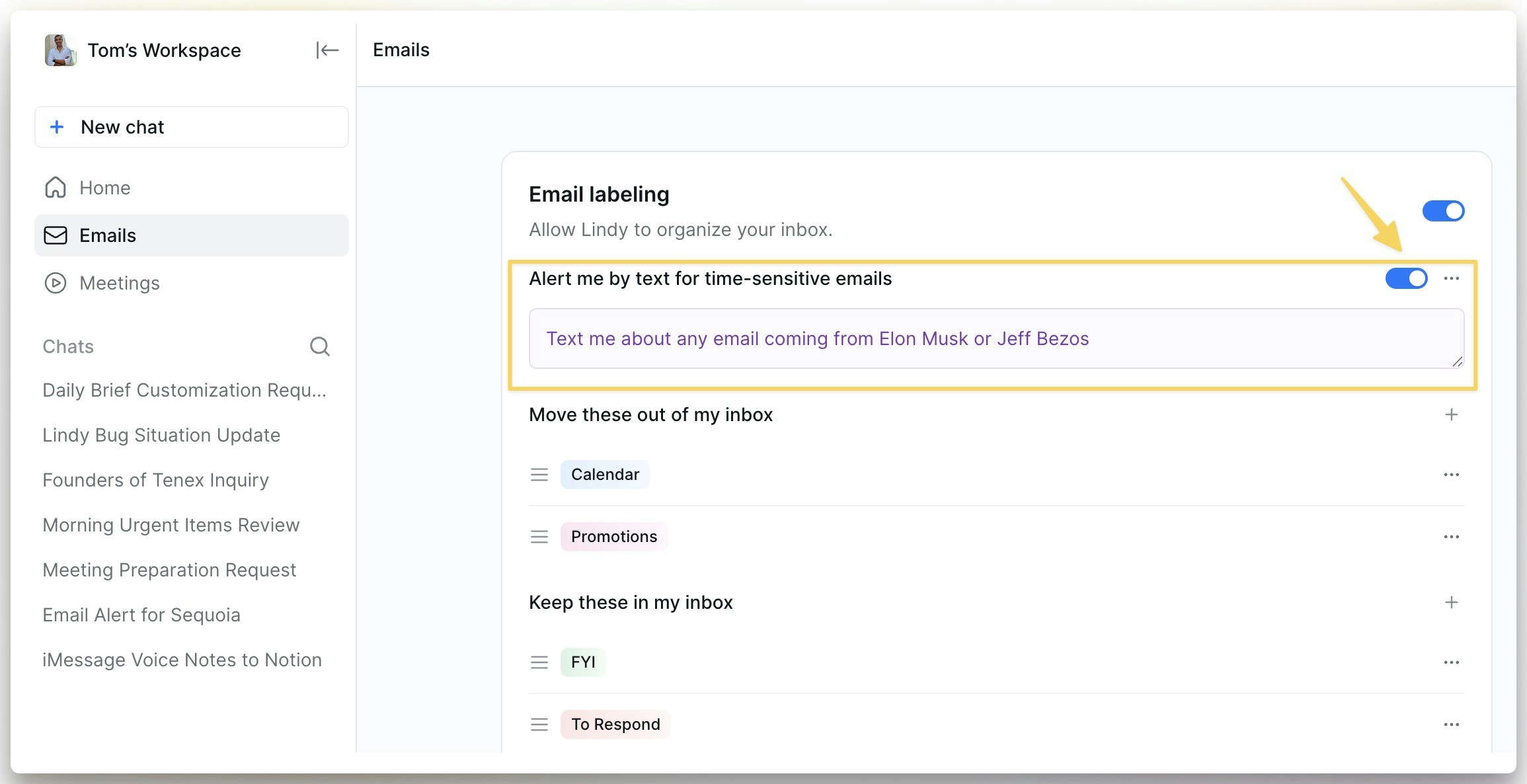 Urgent email alert settings