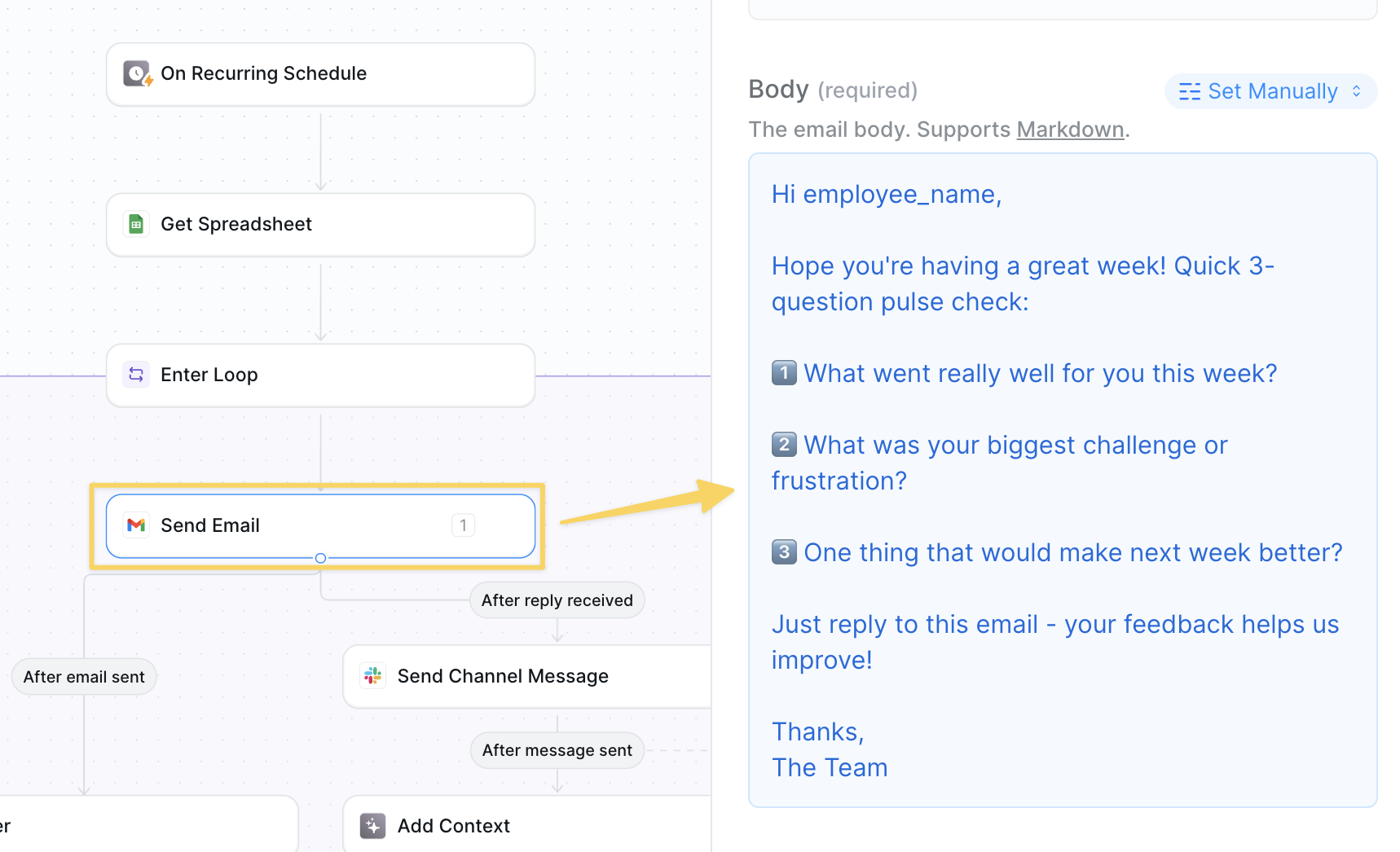Personalized feedback email