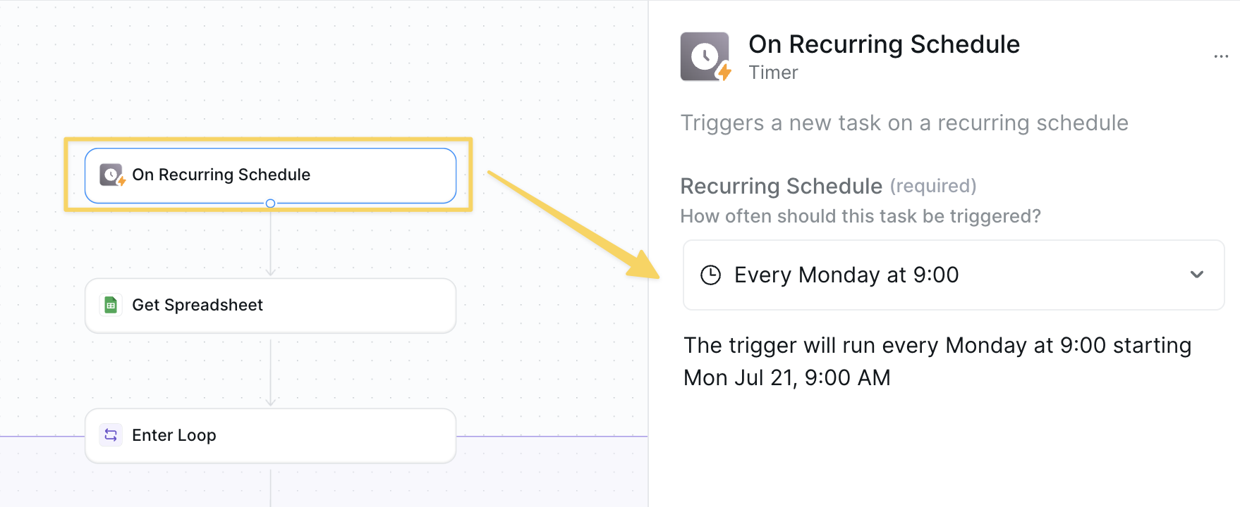 Weekly schedule trigger setup