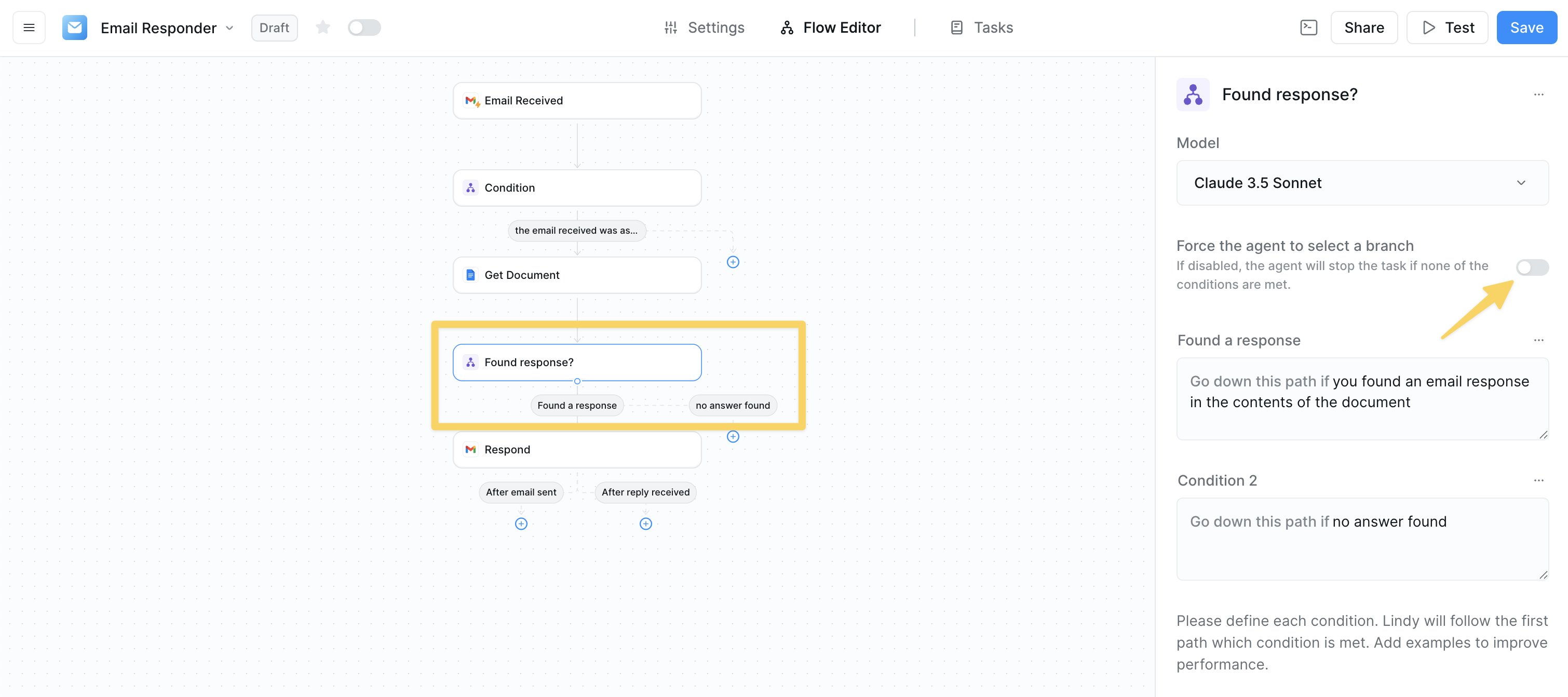 Force agent to select branch option