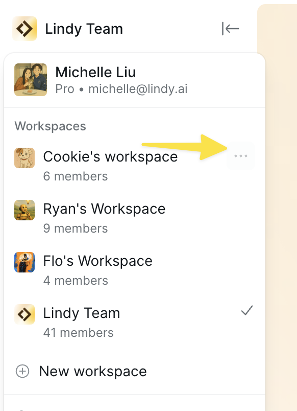 Leaving workspace from dropdown menu