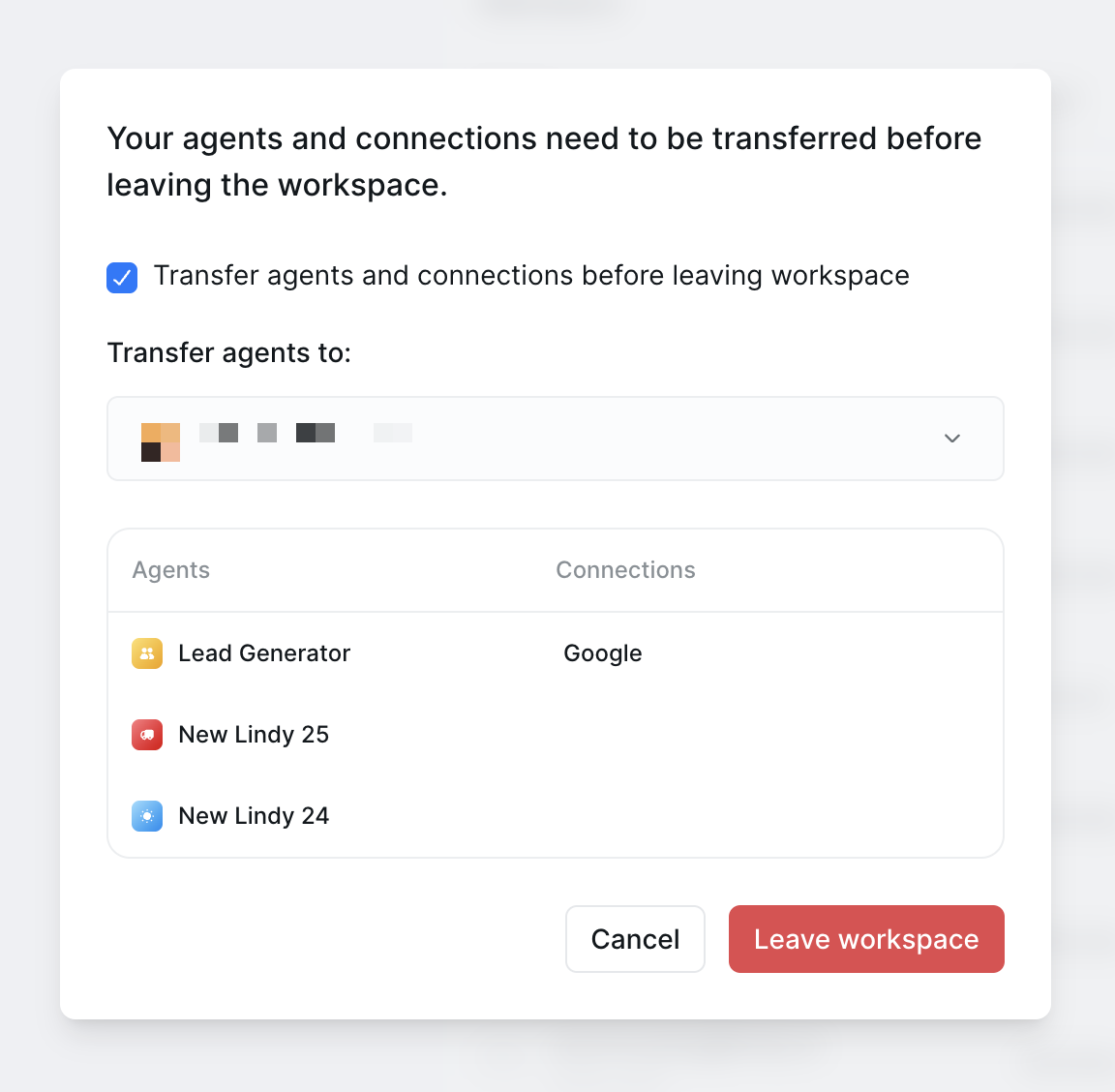 Leaving workspace from settings
