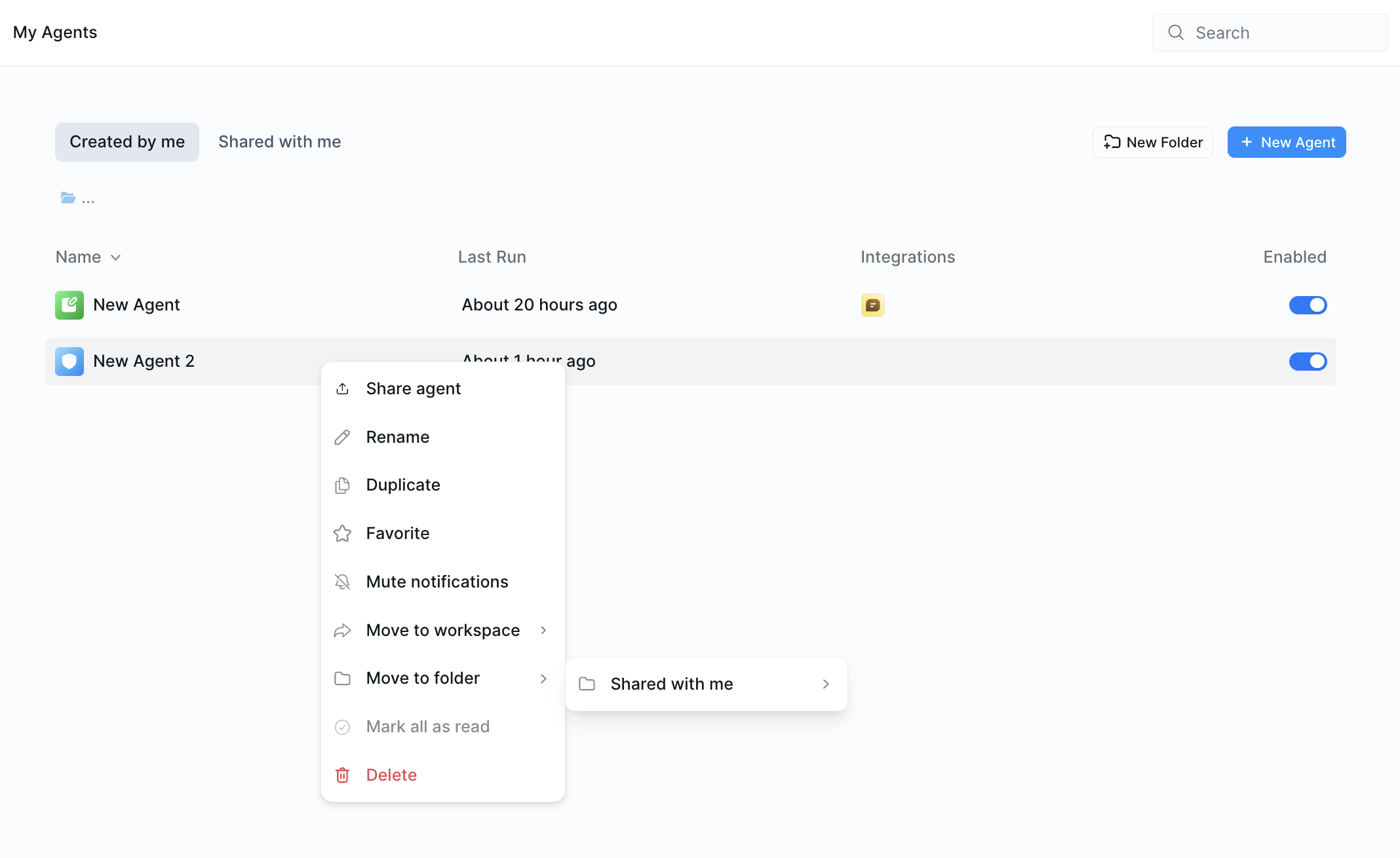 Moving agents into folders