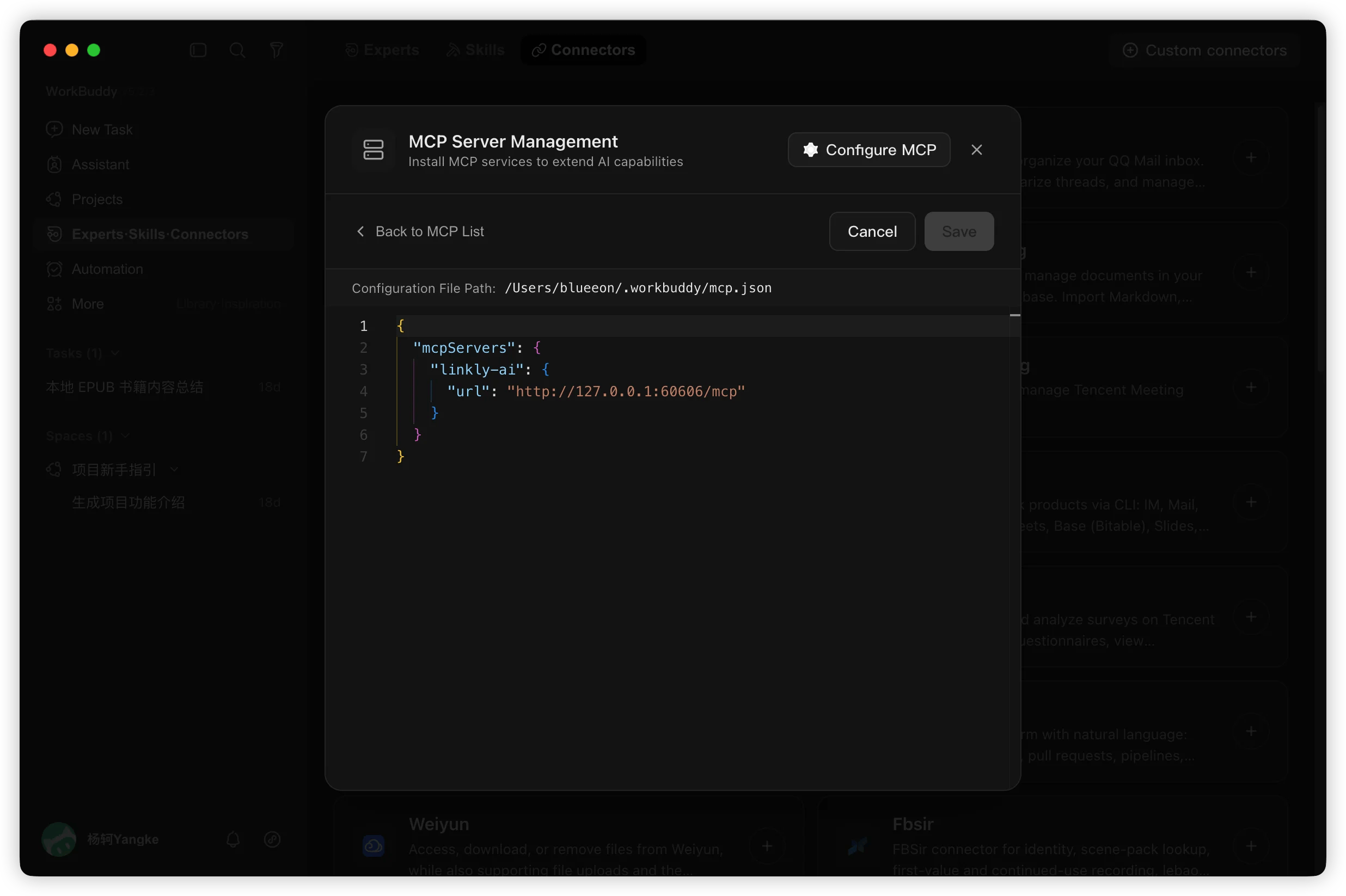 ローカル MCP HTTP 設定を入力