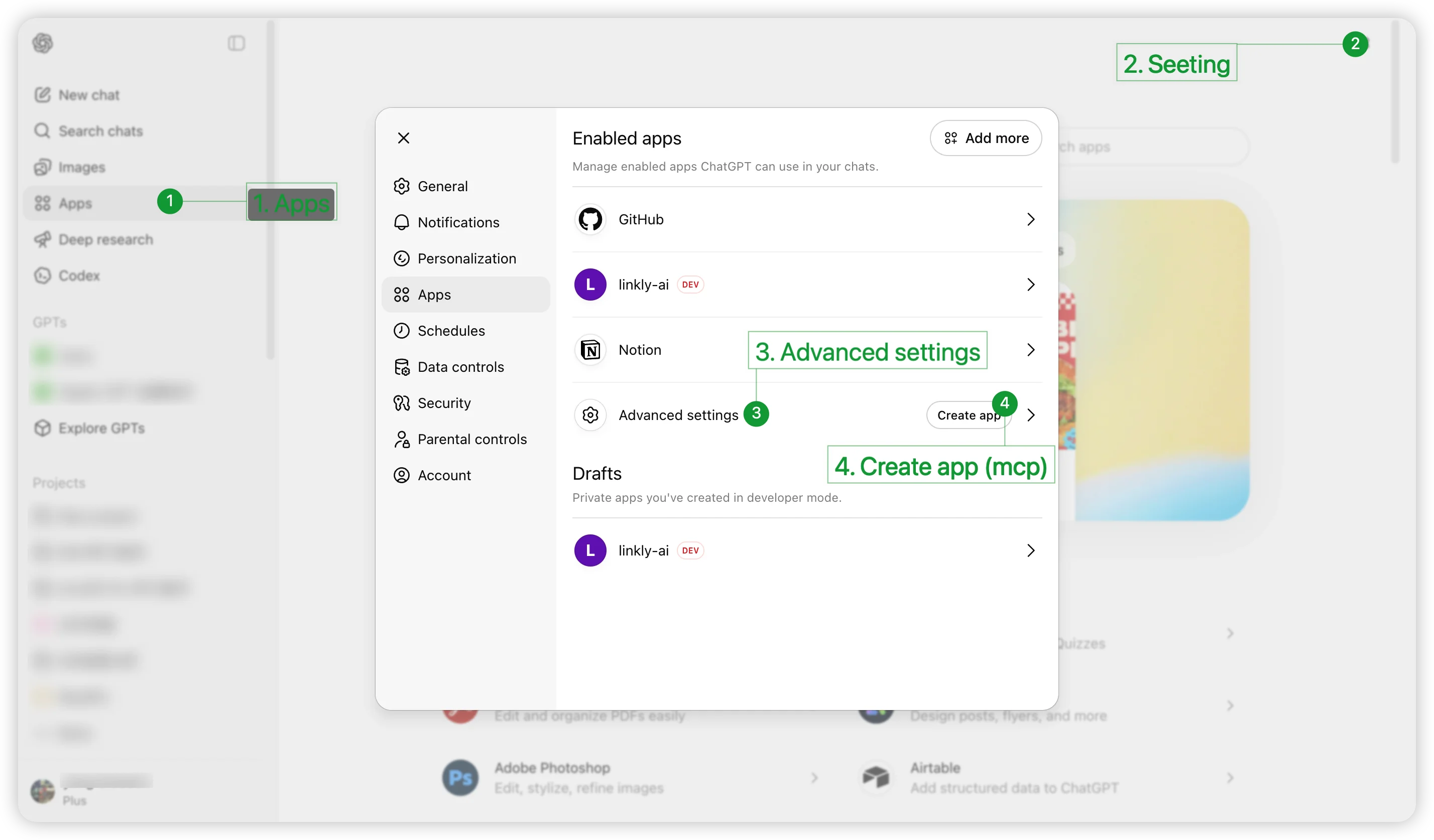 ChatGPT Apps settings entry