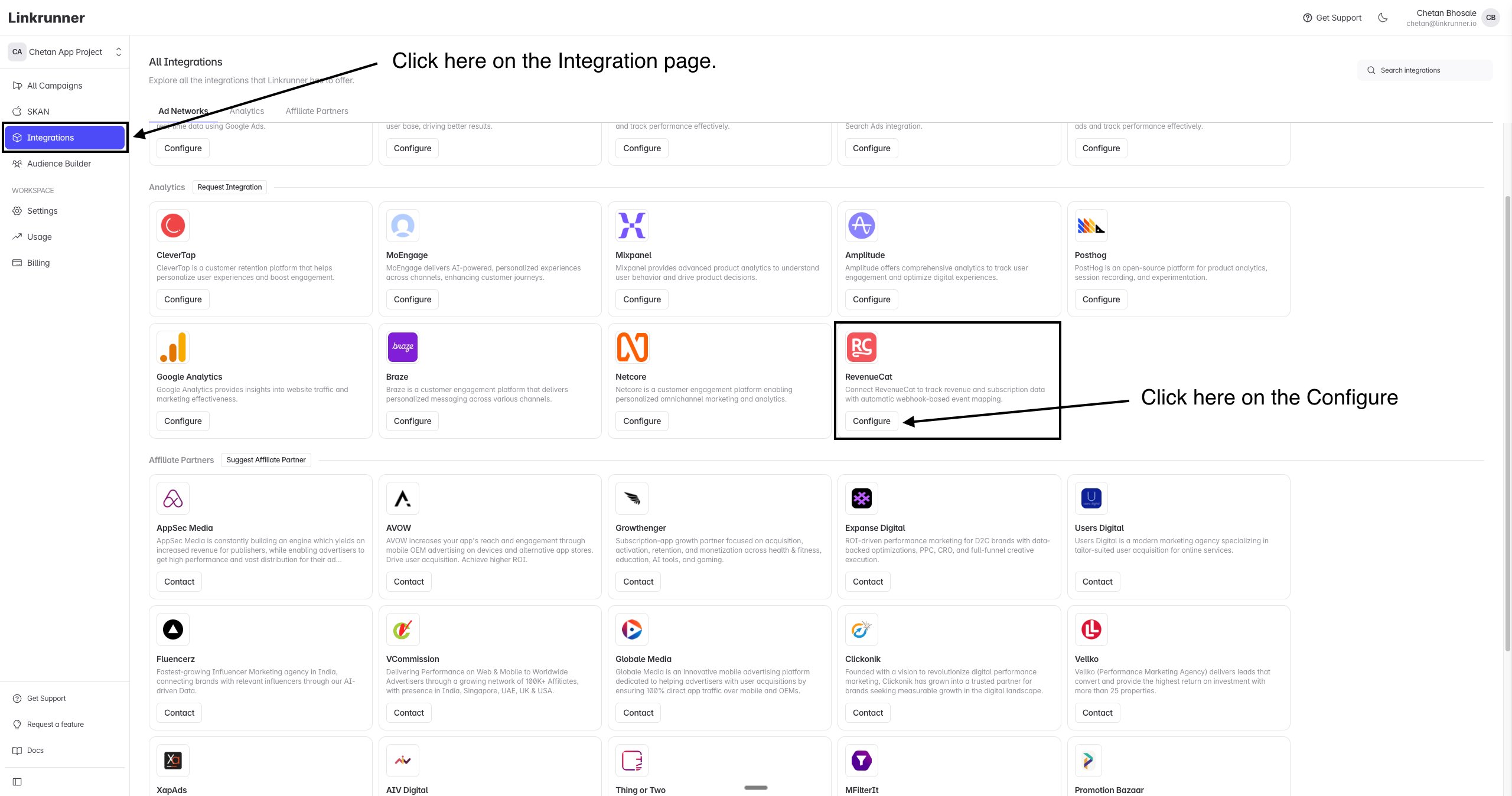 Navigate to RevenueCat integration