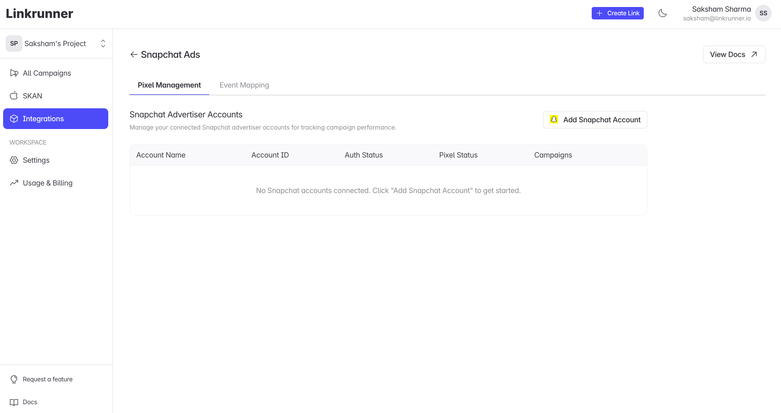 Linkrunner - Snapchat Integration