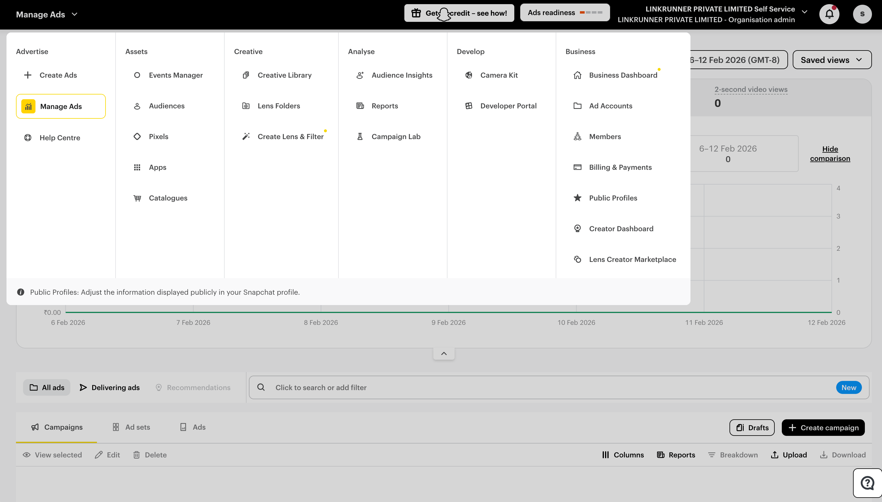 Snapchat Ads Manager - Manage Ads