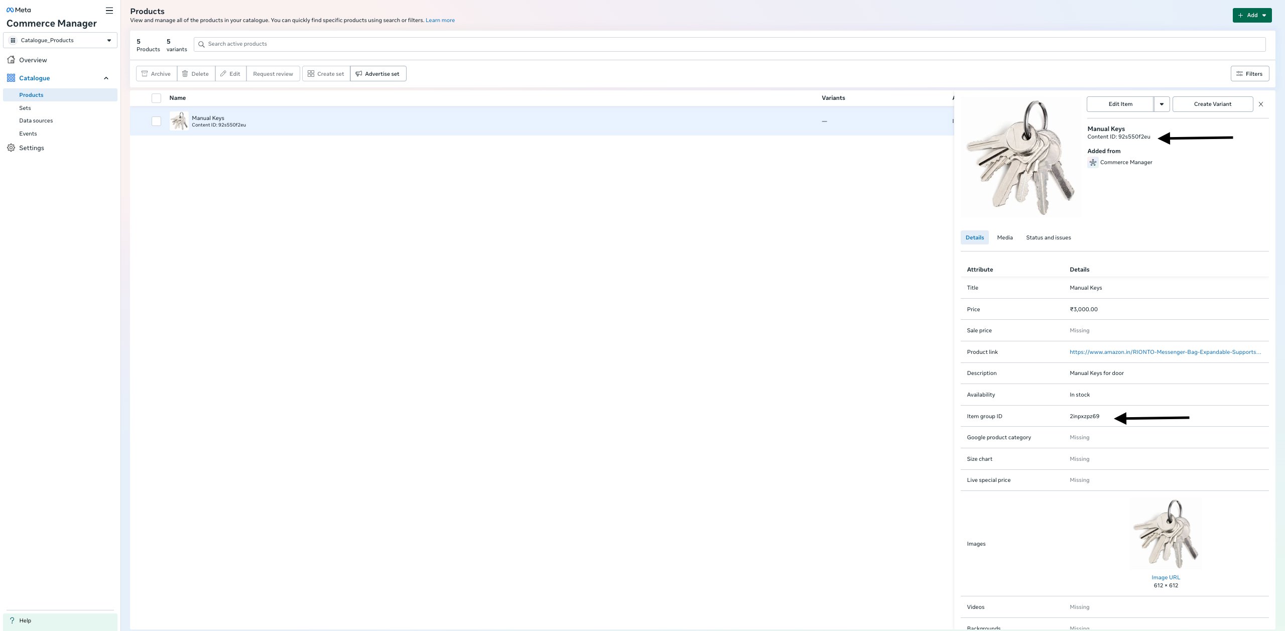 Content ID and Item group ID fields in Commerce Manager