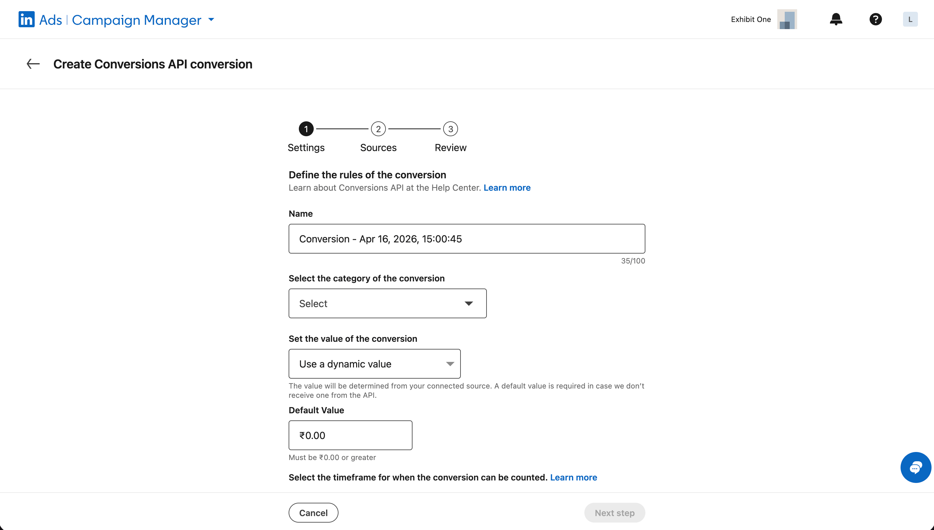 LinkedIn - Configure Conversion Details