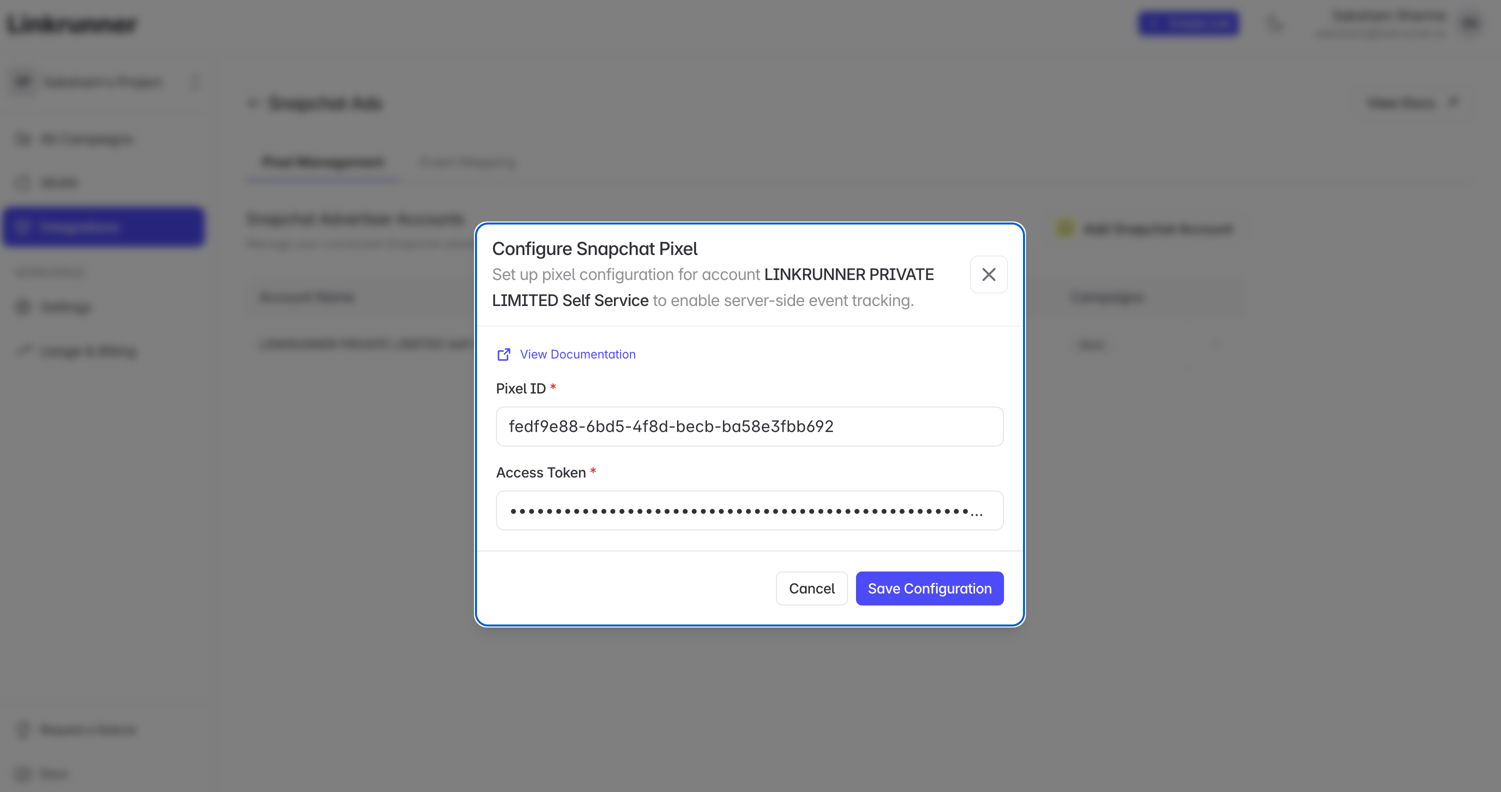 Linkrunner - Save Pixel Configuration