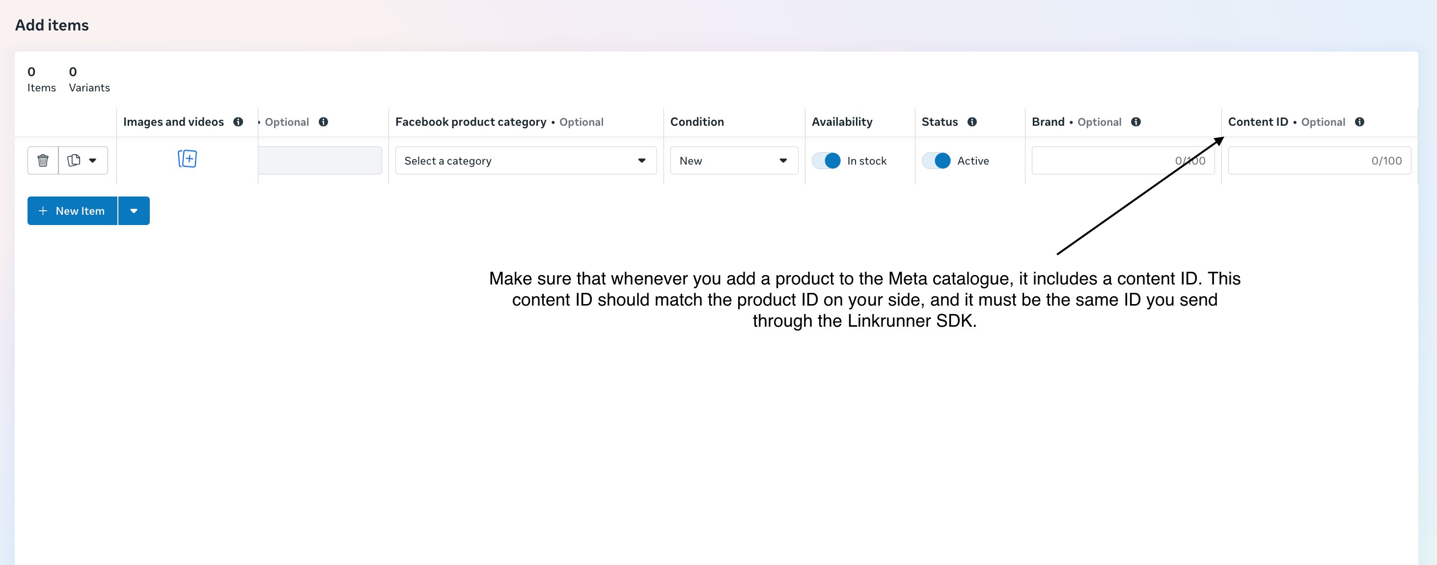 Where to add content ID when uploading products to Meta catalogue