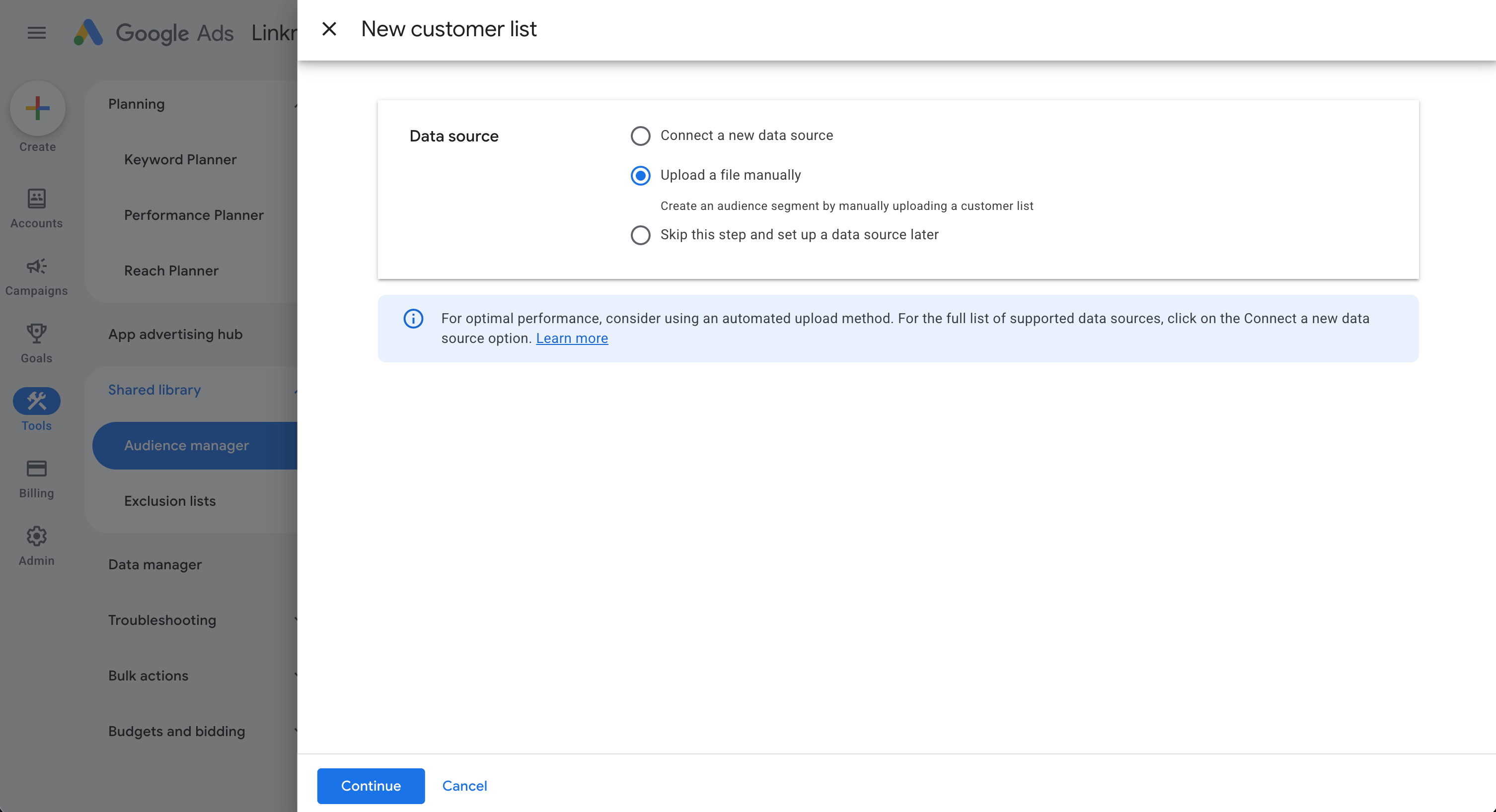Upload a file manually