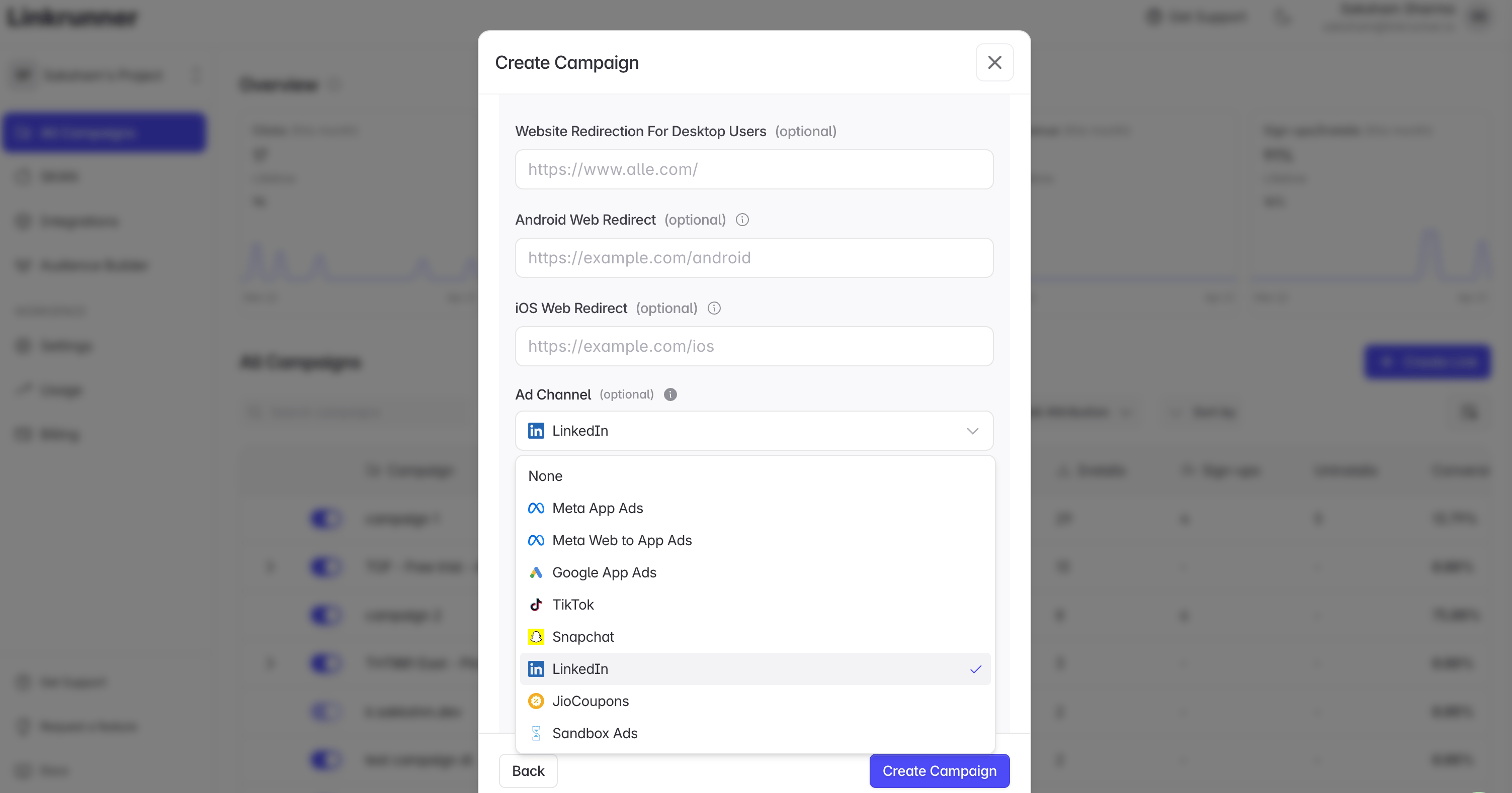 Linkrunner - Select LinkedIn Ad Channel