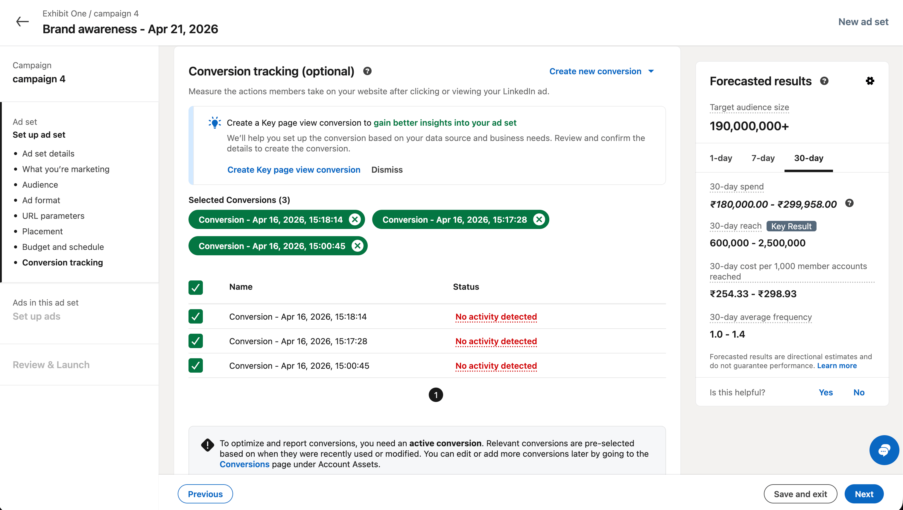 LinkedIn - Select Conversion Events