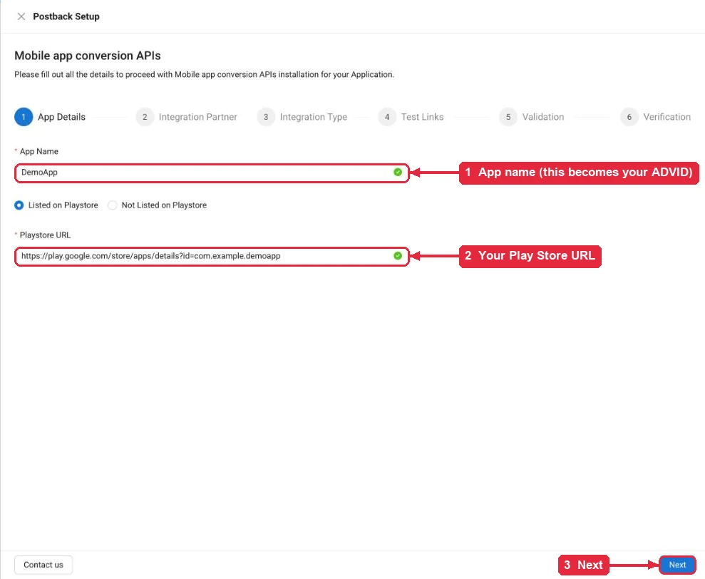 Entering the app name and Play Store URL in ShareChat