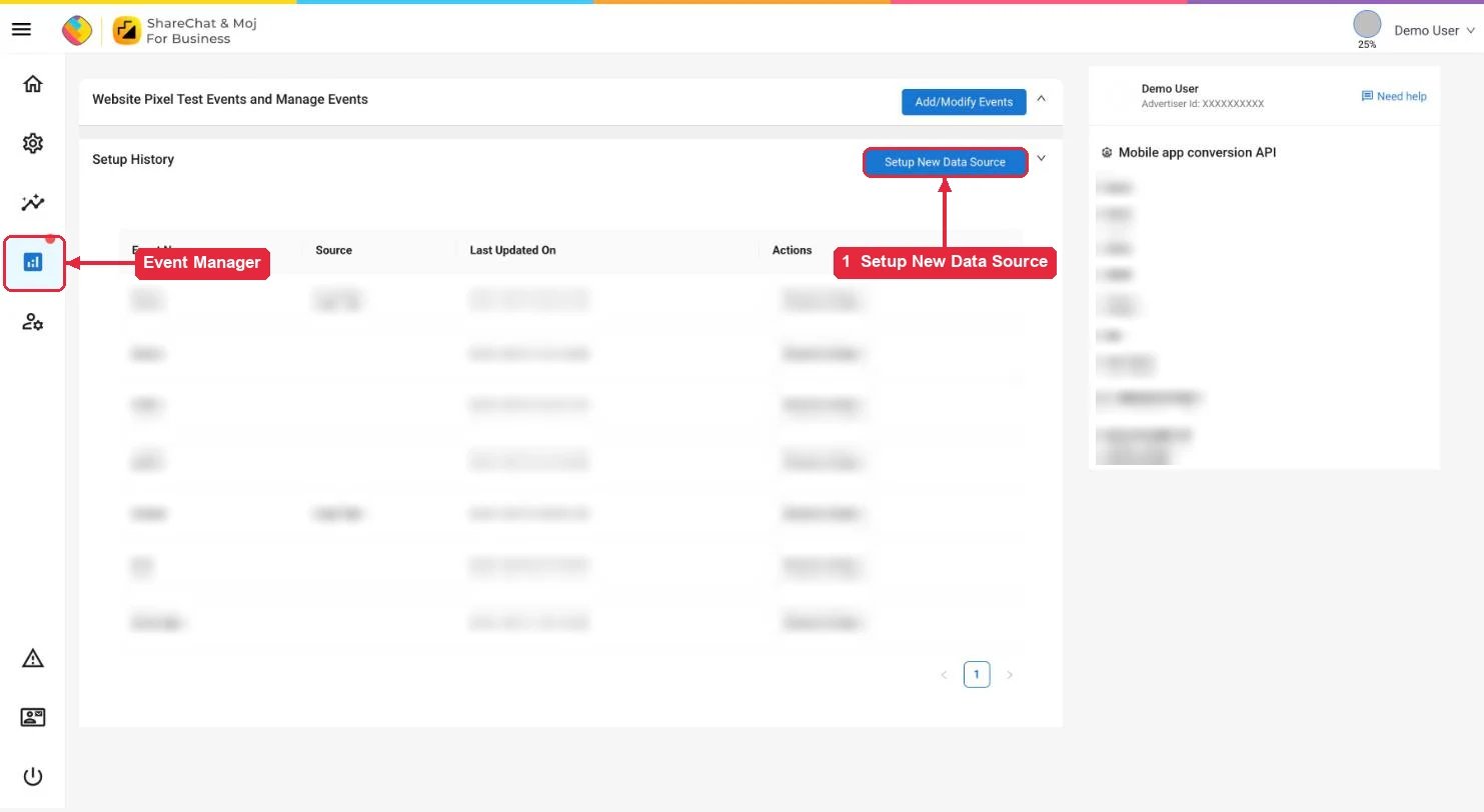 Setup New Data Source in ShareChat Event Manager