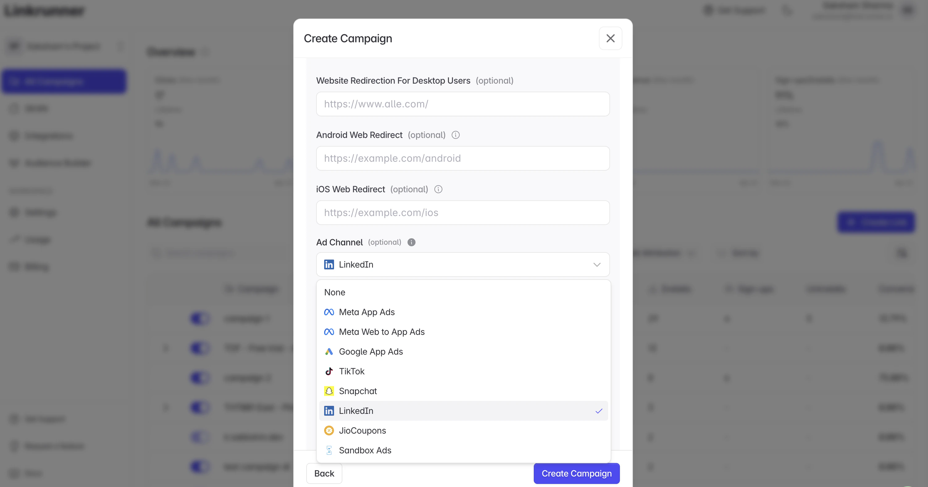 Linkrunner - Select LinkedIn Ad Channel