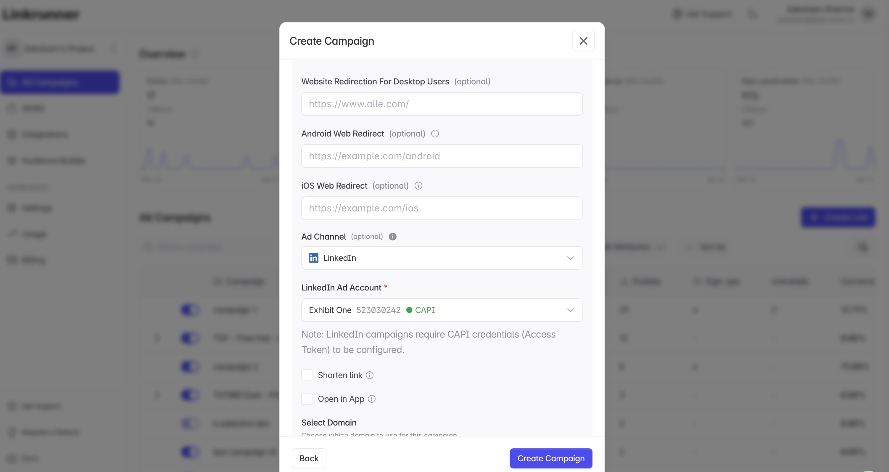 Linkrunner - Copy Campaign Link