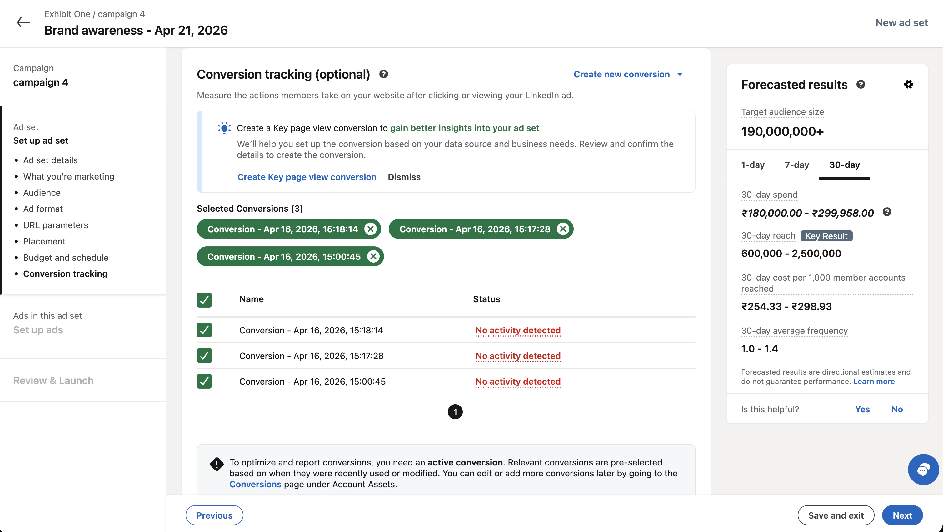 LinkedIn - Select Conversion Events