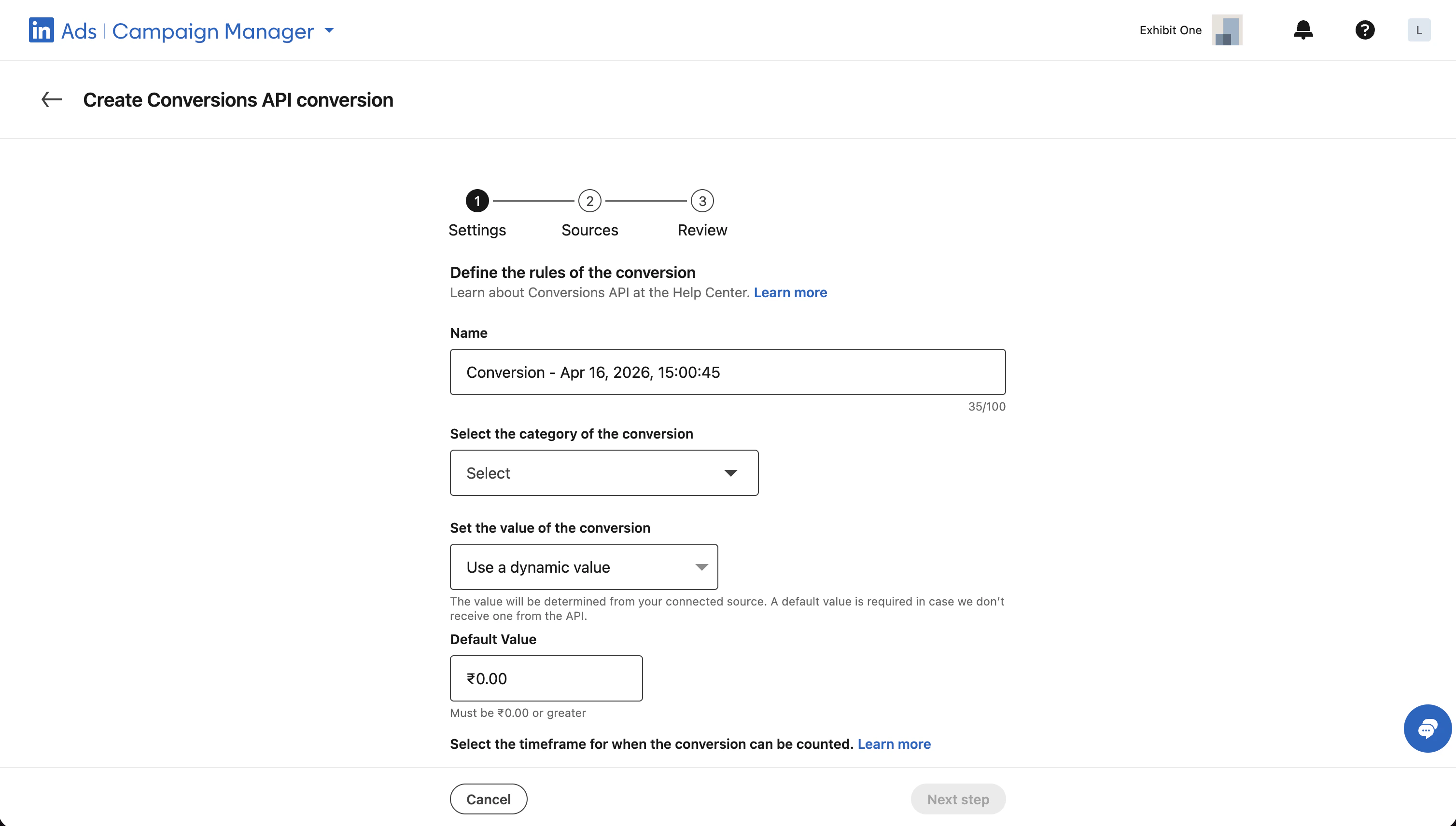LinkedIn - Configure Conversion Details
