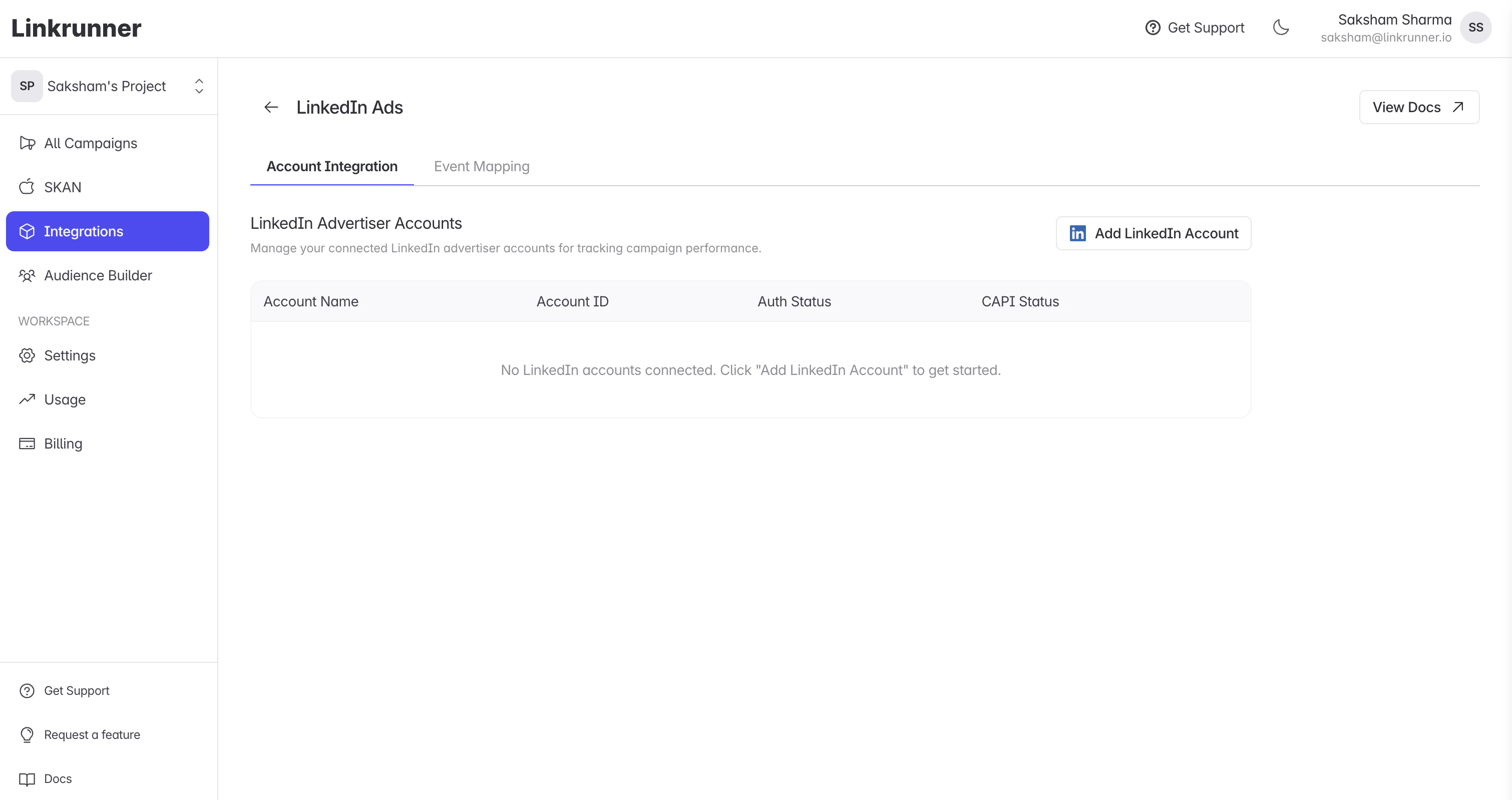Linkrunner - Add LinkedIn Account