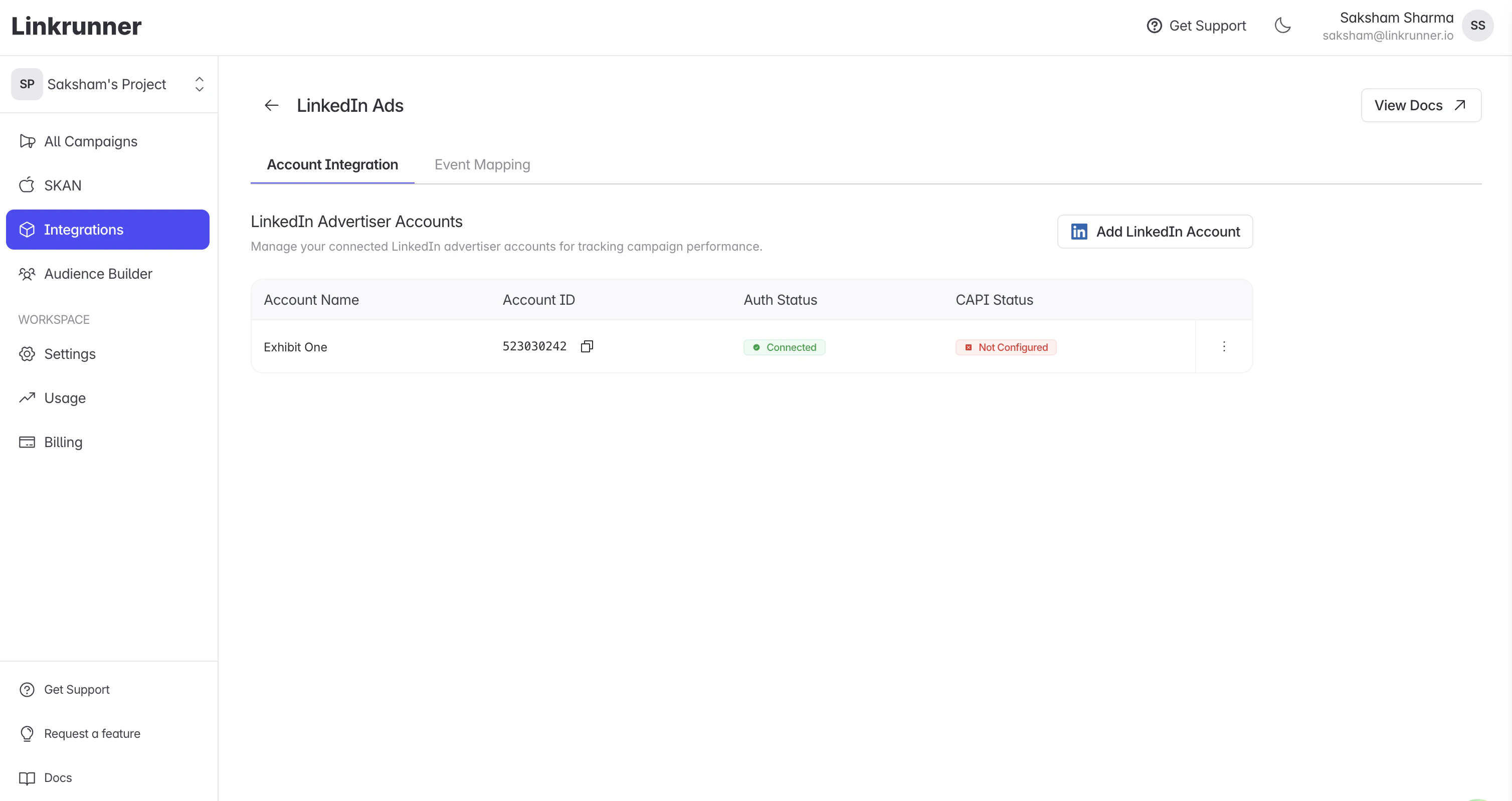 Linkrunner - LinkedIn Account Options