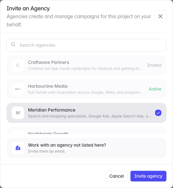 Choosing an agency from the directory