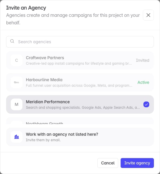 Choosing an agency from the directory