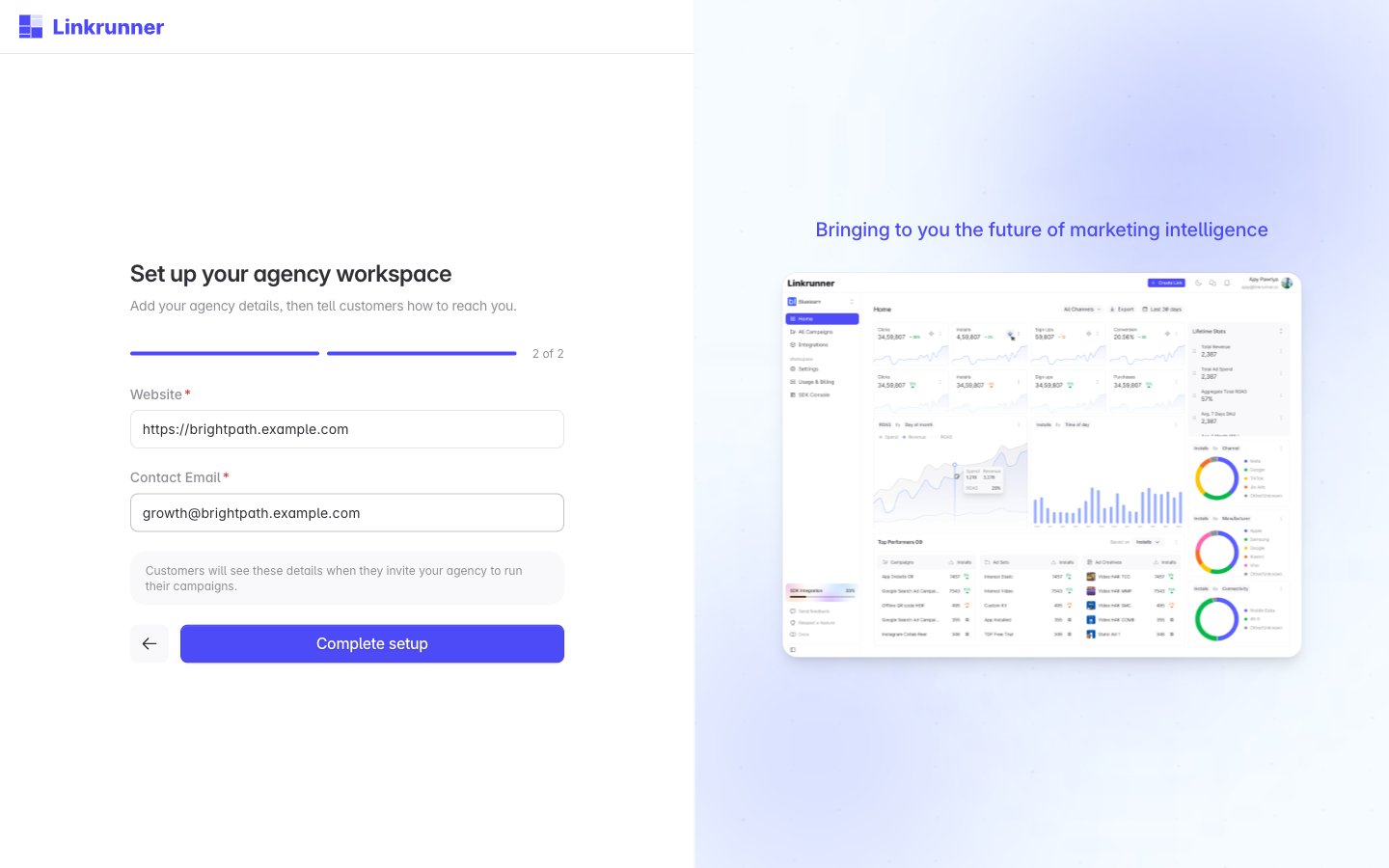 Agency contact details step of onboarding
