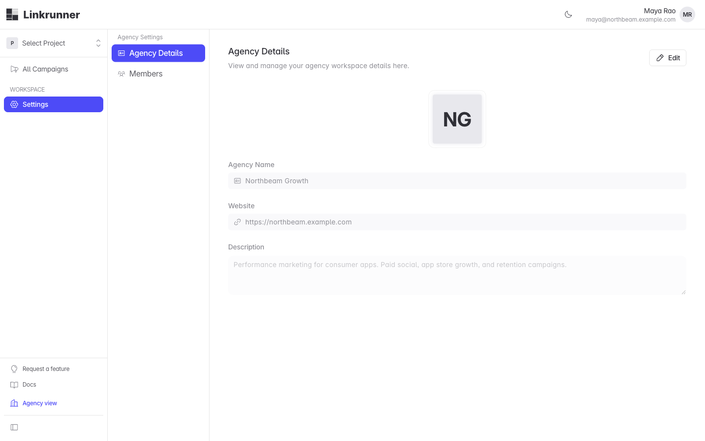 Agency Details tab
