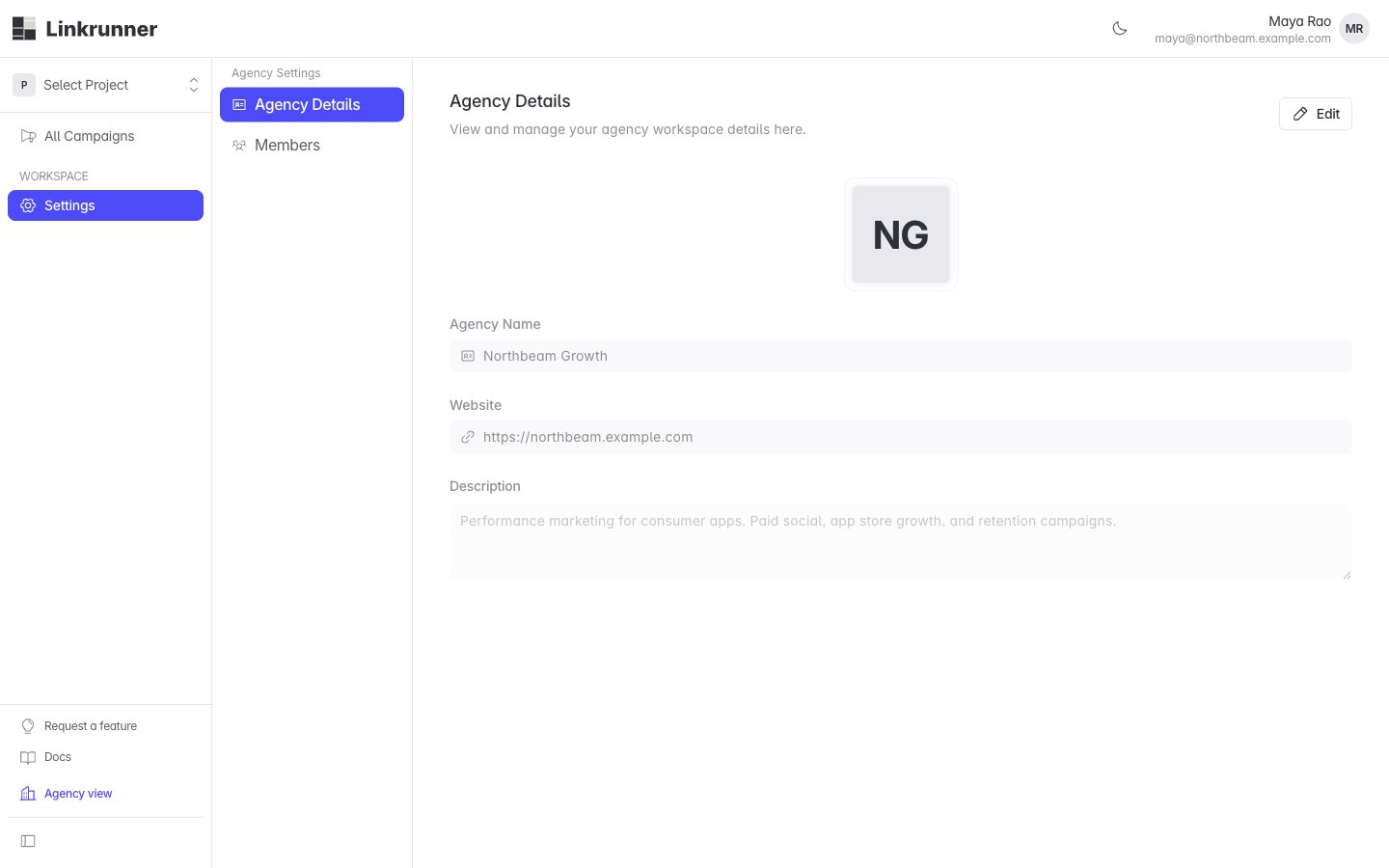 Agency Details tab