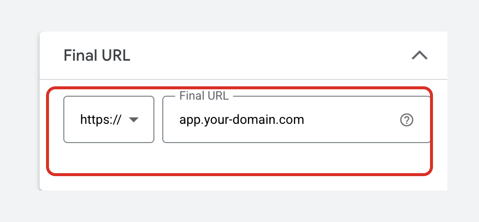 Demand Gen ad Final URL field with the Linkrunner domain filled in