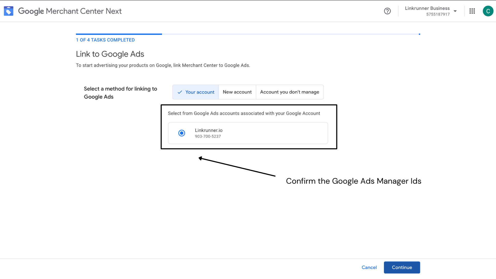 Google Merchant Center account setup and linking to Google Ads