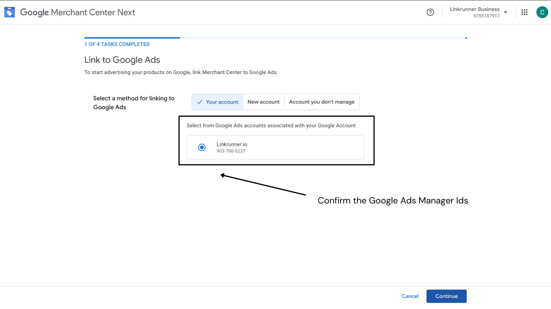 Google Merchant Center account setup and linking to Google Ads