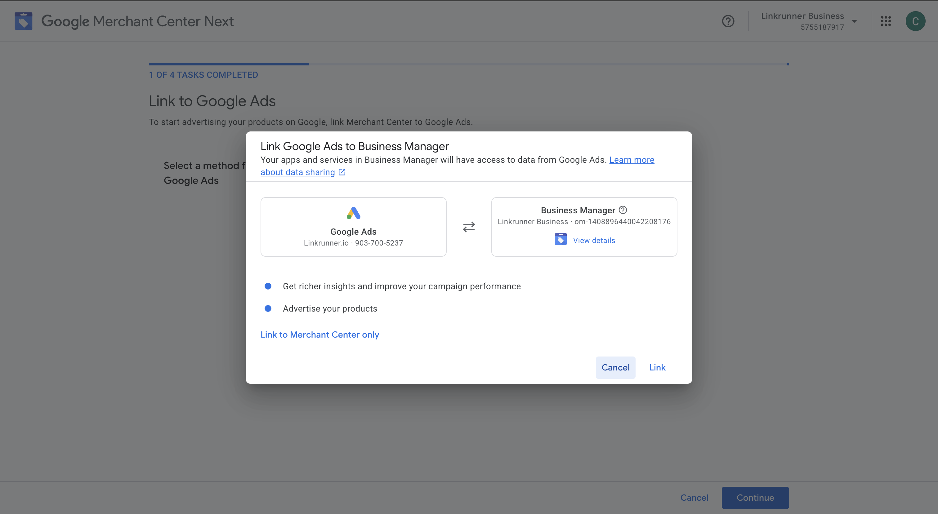 Linking Google Merchant Center with Google Ads account